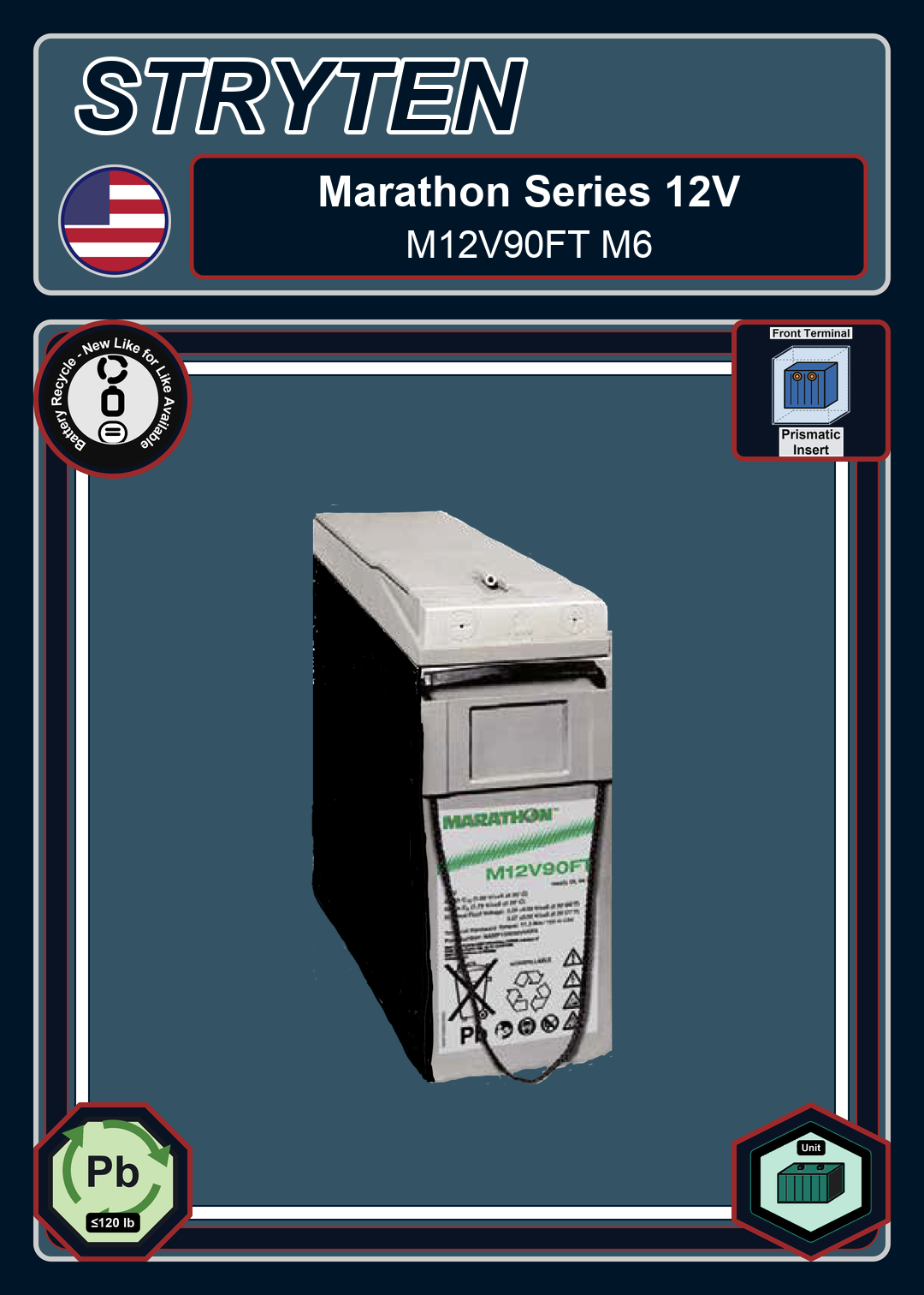 Battery Recycle Exide GNB Marathon FT Series M12V90FT M6