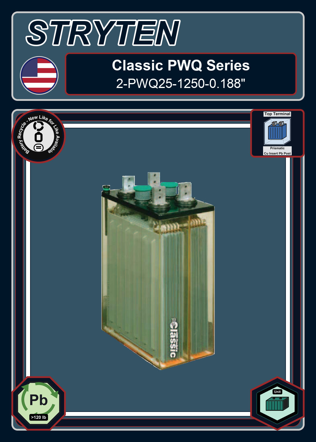 Battery Recycle EXide GNB Classic Series 2 PWQ25 1250 0 188