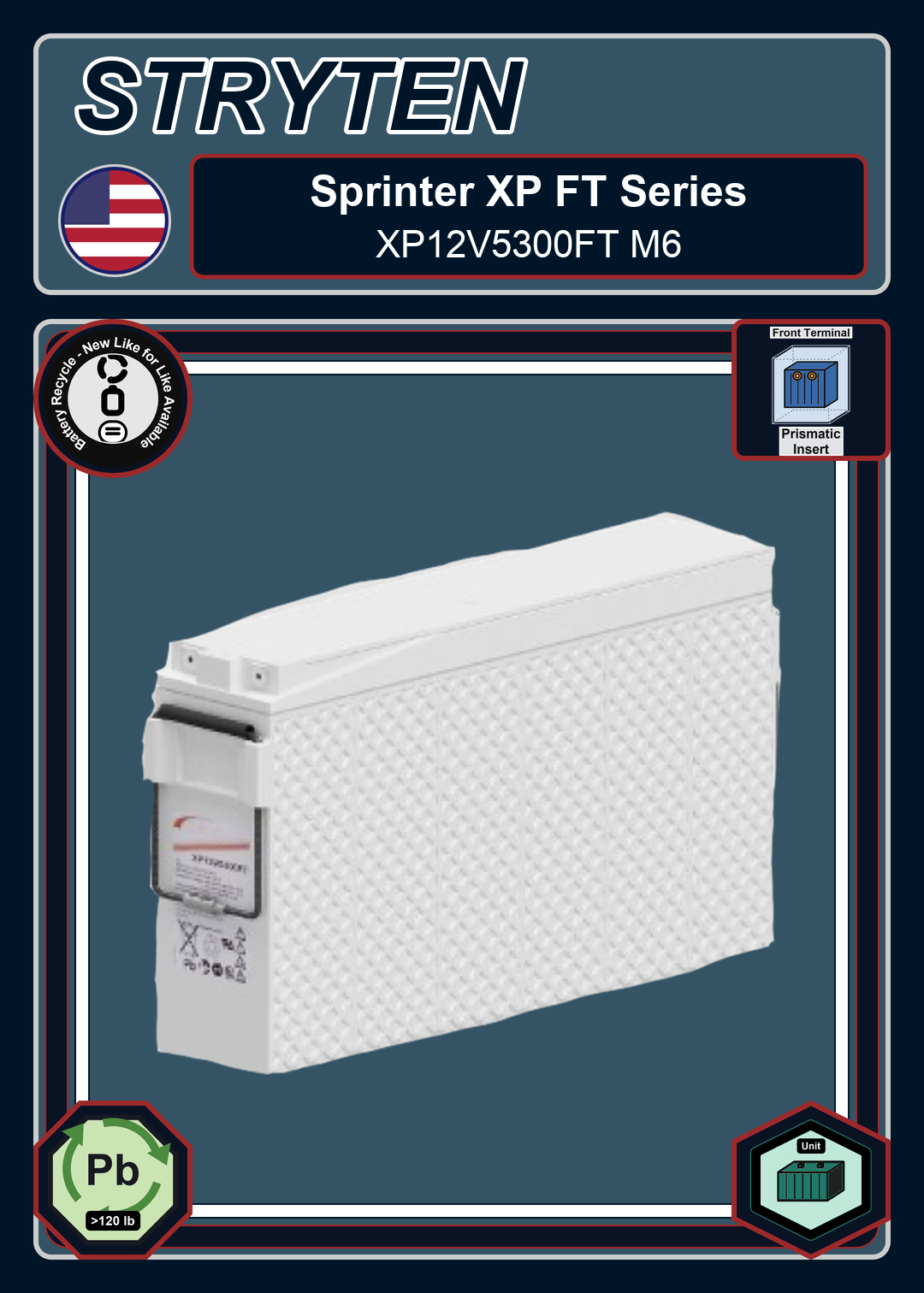 Battery Recycle Exide GNB Sprinter XP FT Series XP12V5300FT M6