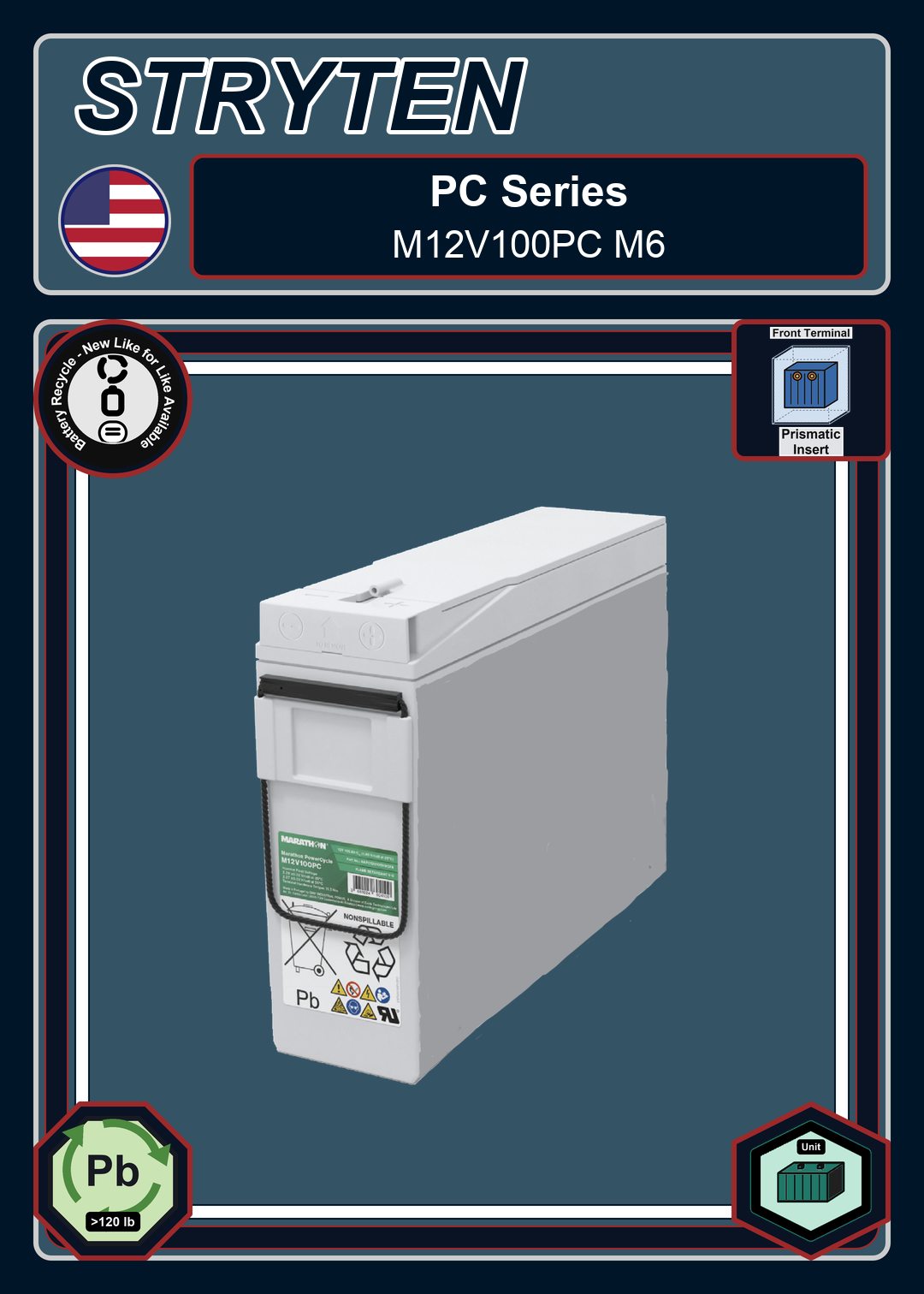 Battery Recycle Exide GNB PC Series M12V100PC M6