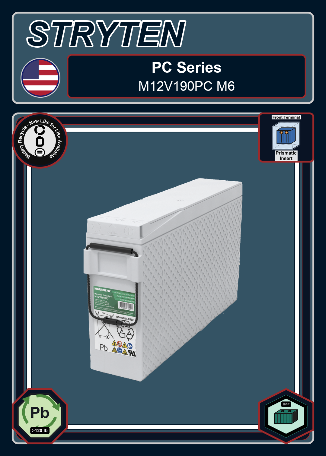 Battery Recycle Exide GNB PC Series M12V190PC M6