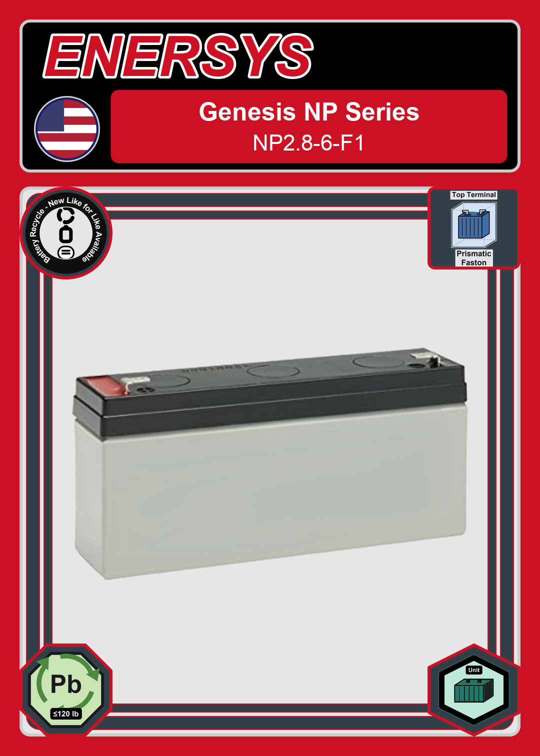 Battery Recycle Enersys Genesis NP Series NP2 8 6 F1