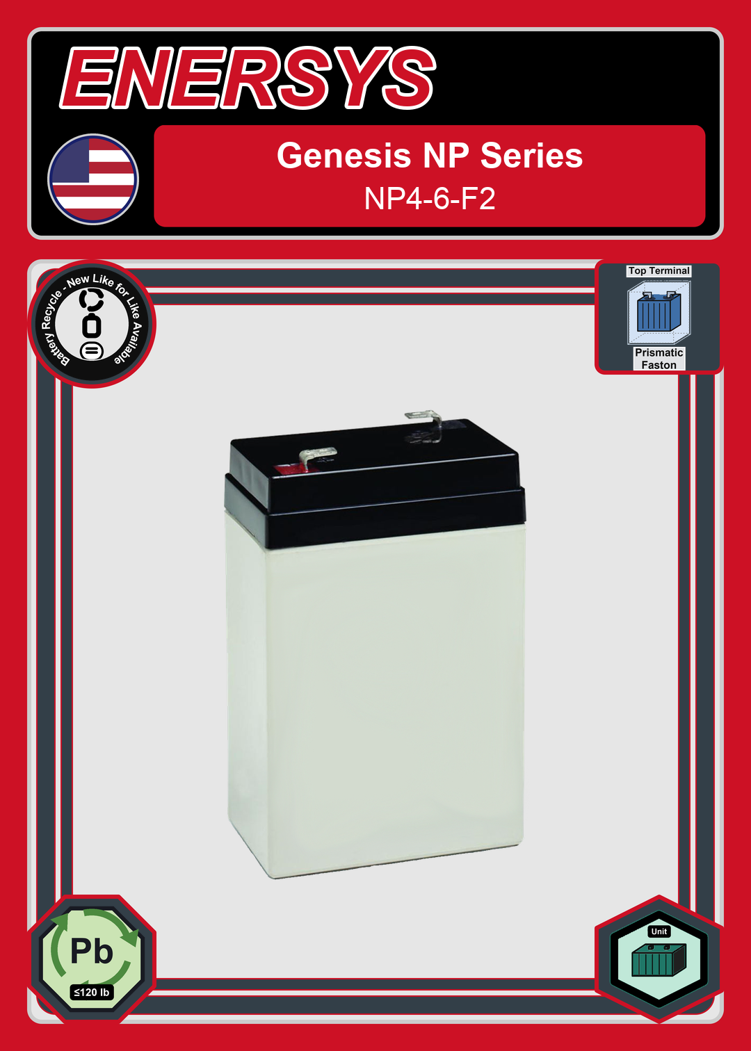 Battery Recycle Enersys Genesis NP Series NP4 6 F2