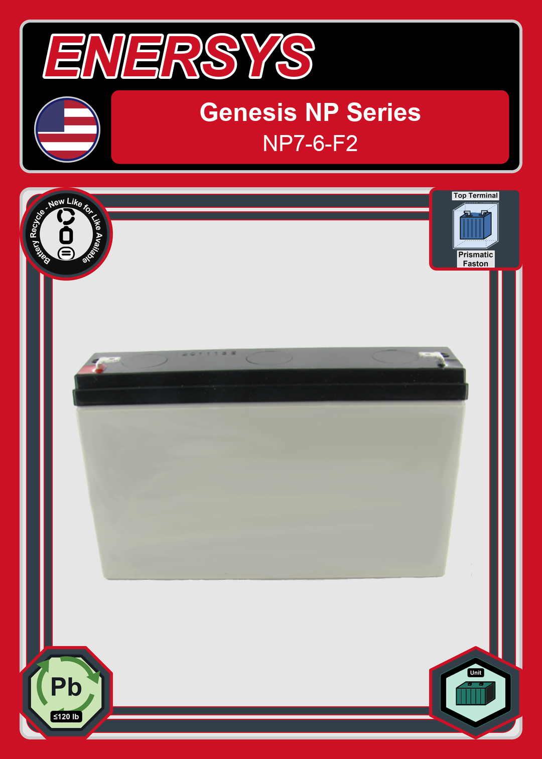 Battery Recycle Enersys Genesis NP Series NP7 6 F2