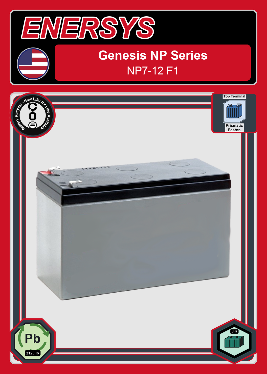 Battery Recycle Enersys Genesis NP Series NP7 12 F1