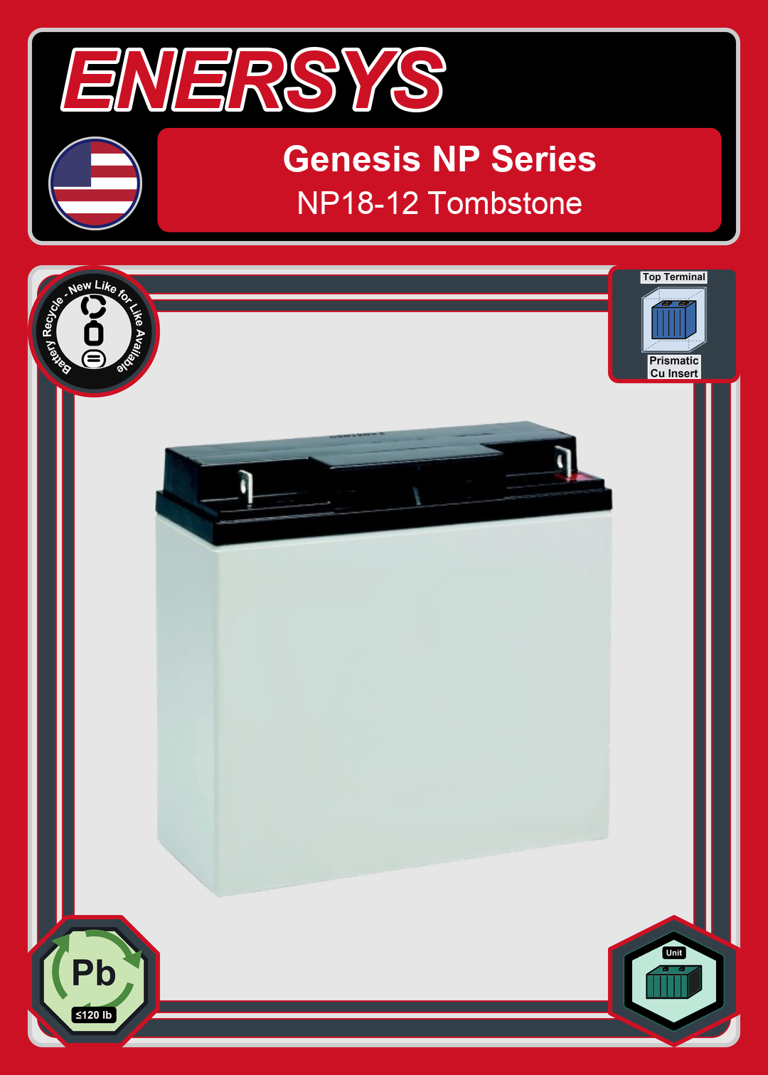 Battery Recycle Enersys Genesis NP Series NP18 12 Tombstone