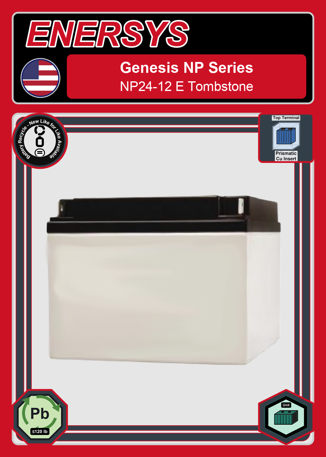 Battery Recycle Enersys Genesis NP Series NP24 12 E Tombstone