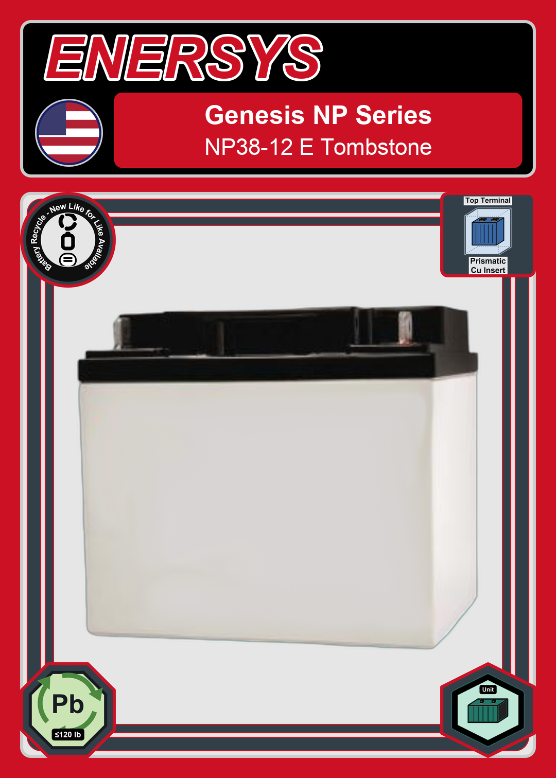 Battery Recycle Enersys Genesis NP Series NP38 12 E Tombstone