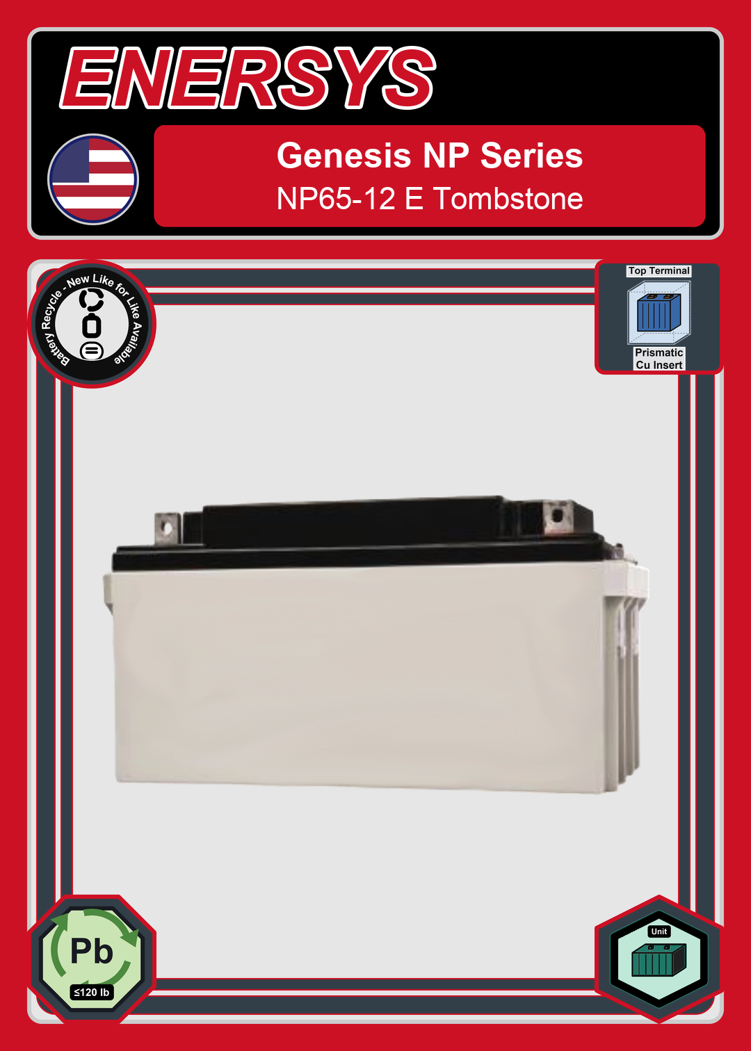 Battery Recycle Enersys Genesis NP Series NP65 12 E Tombstone
