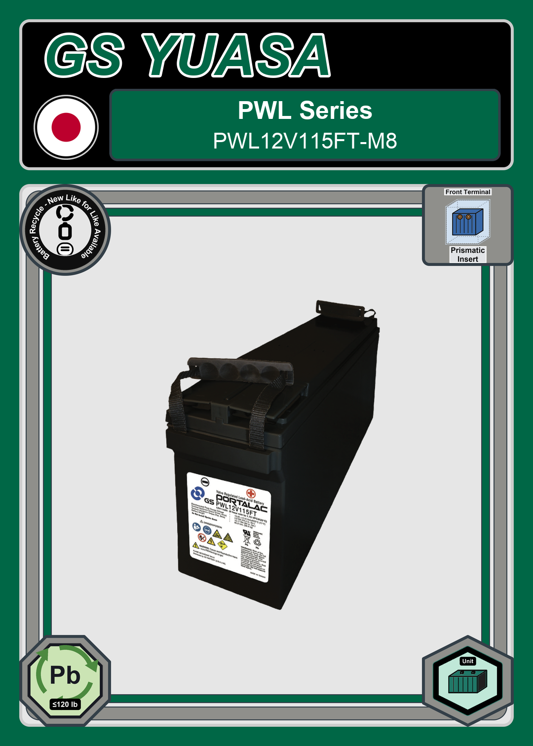 Battery Recycle GS Yuasa PWL Series PWL12V115FT M8