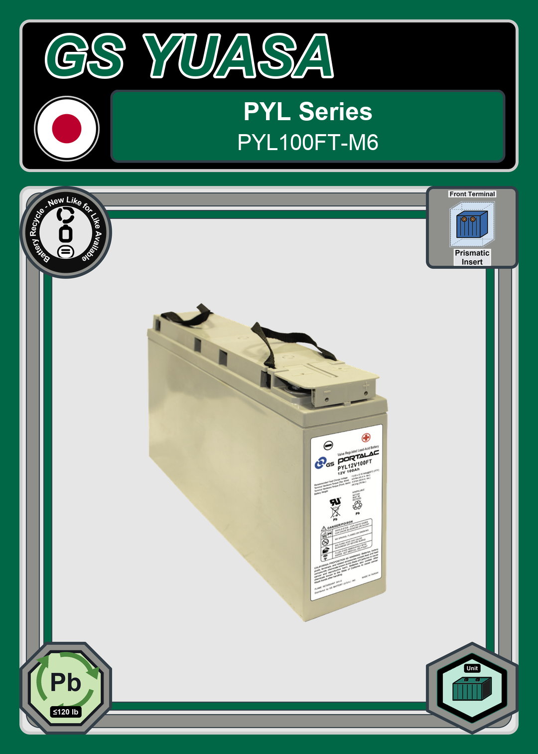 Battery Recycle GS Yuasa PYL Series PYL100FT M6