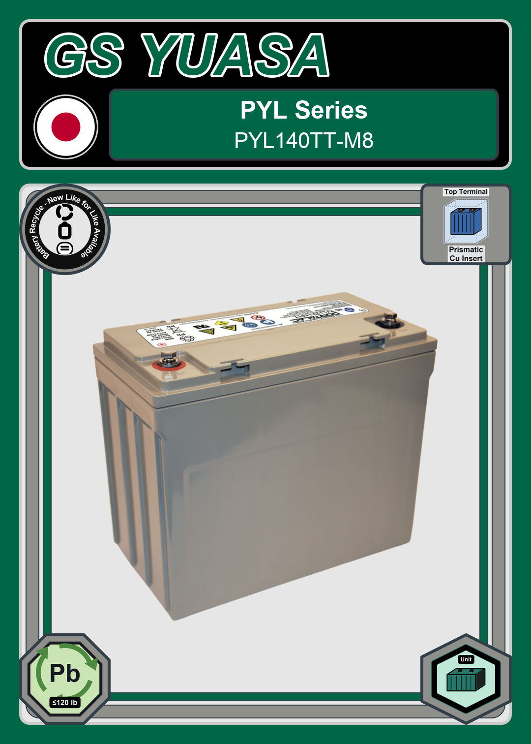 Battery Recycle GS Yuasa PYL Series PYL140TT M8