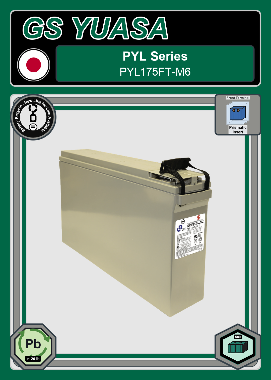 Battery Recycle GS Yuasa PYL Series PYL175FT M6