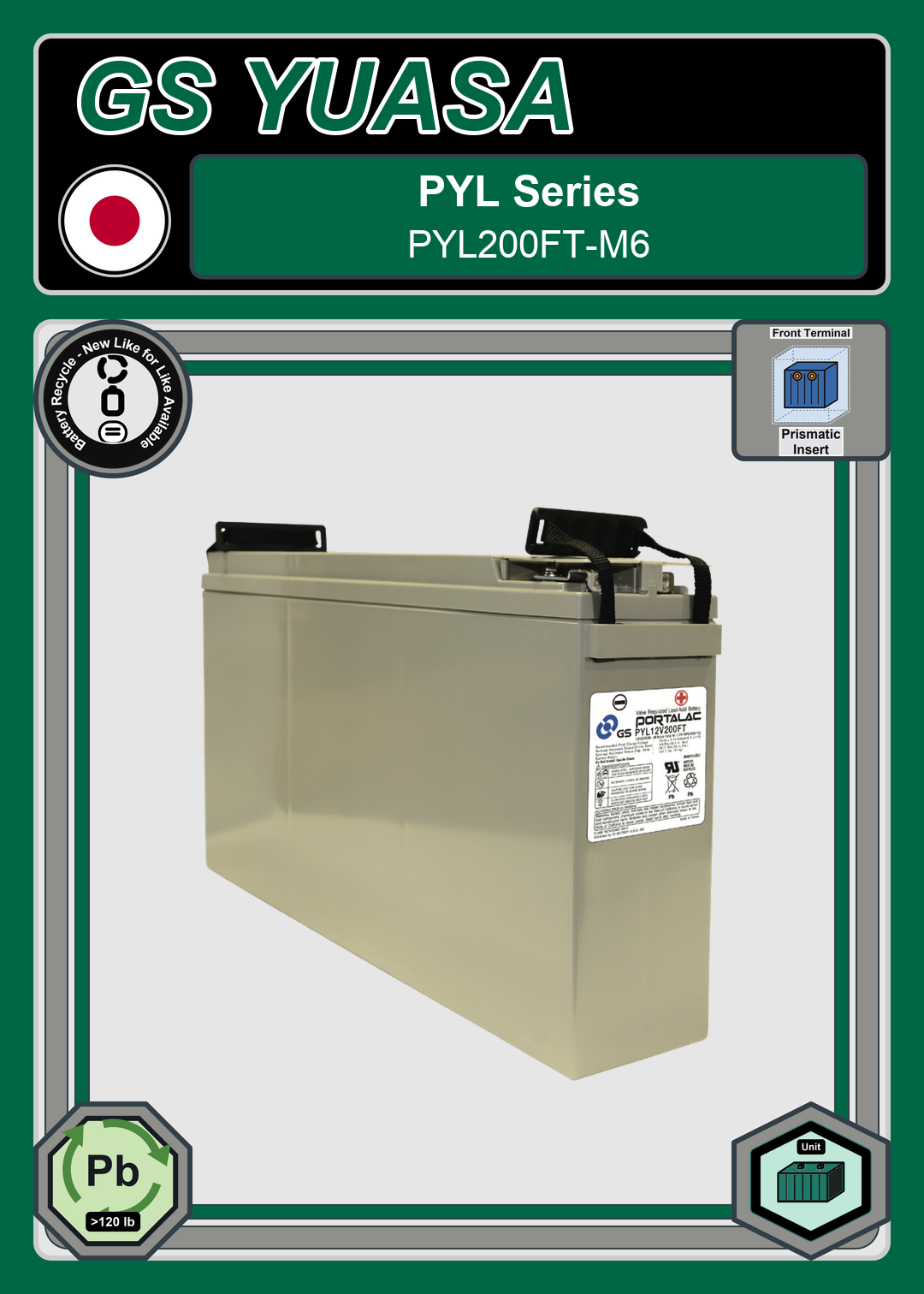Battery Recycle GS Yuasa PYL Series PYL200FT M6