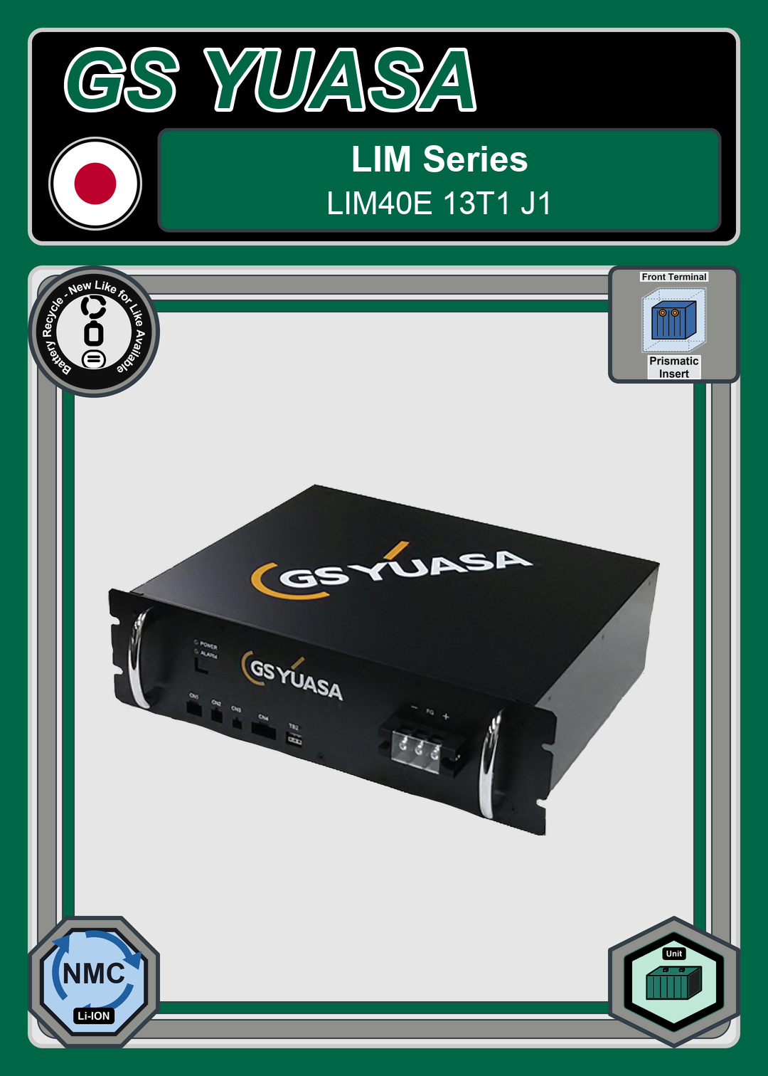 Battery Recycle GS Yuasa LIM40E Series LIM40E 13T1 J1