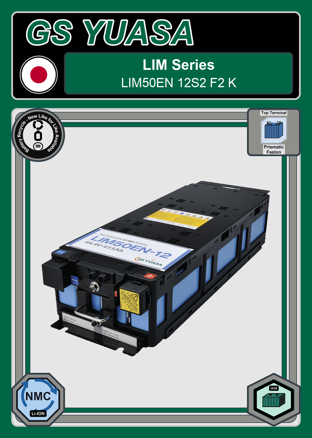 Battery Recycle GS Yuasa LIM50EN Series LIM50EN 12S2 F2 K