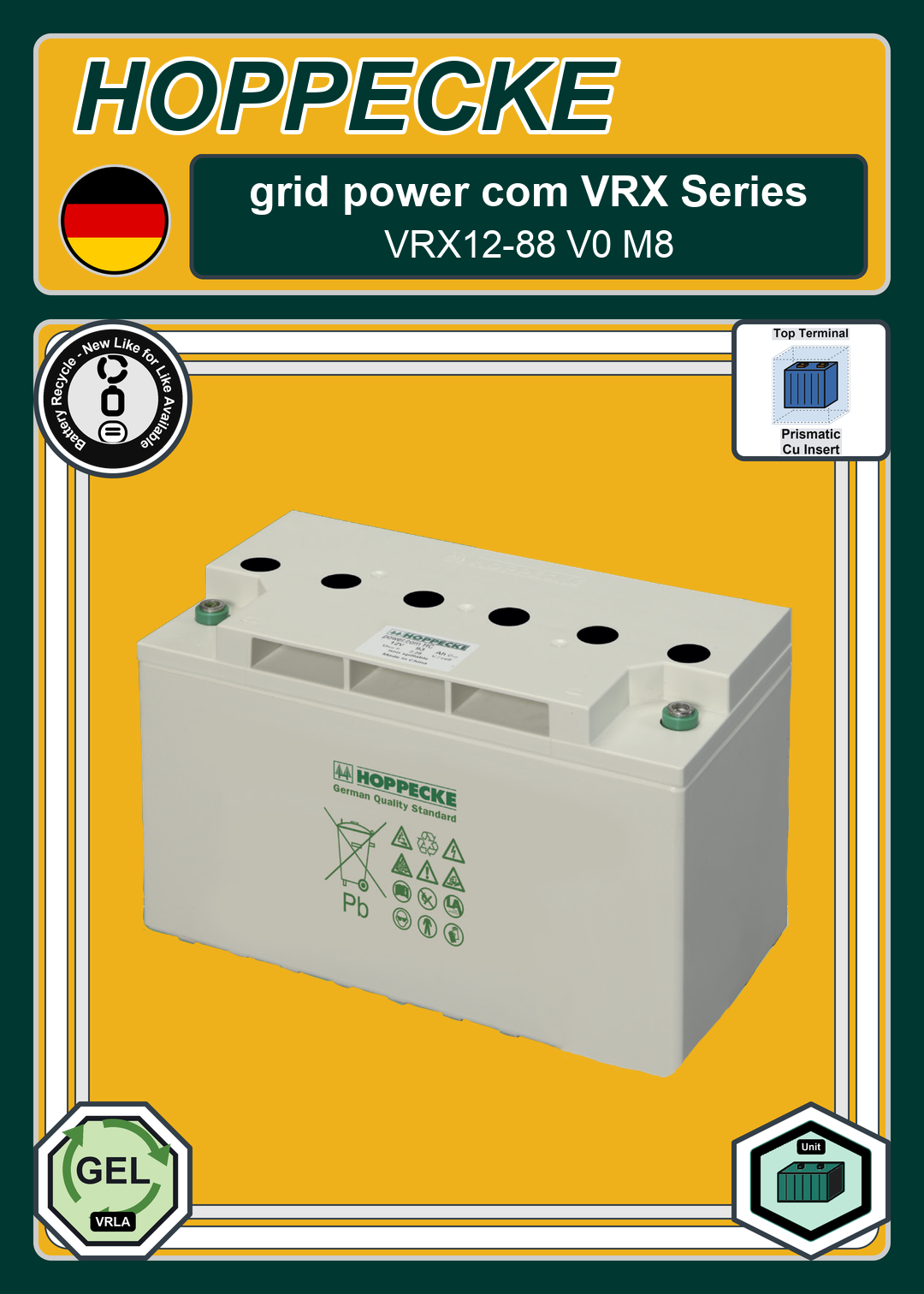 Battery Recycle Hoppecke grid power com VRX Series VRX12 88 V0 M8