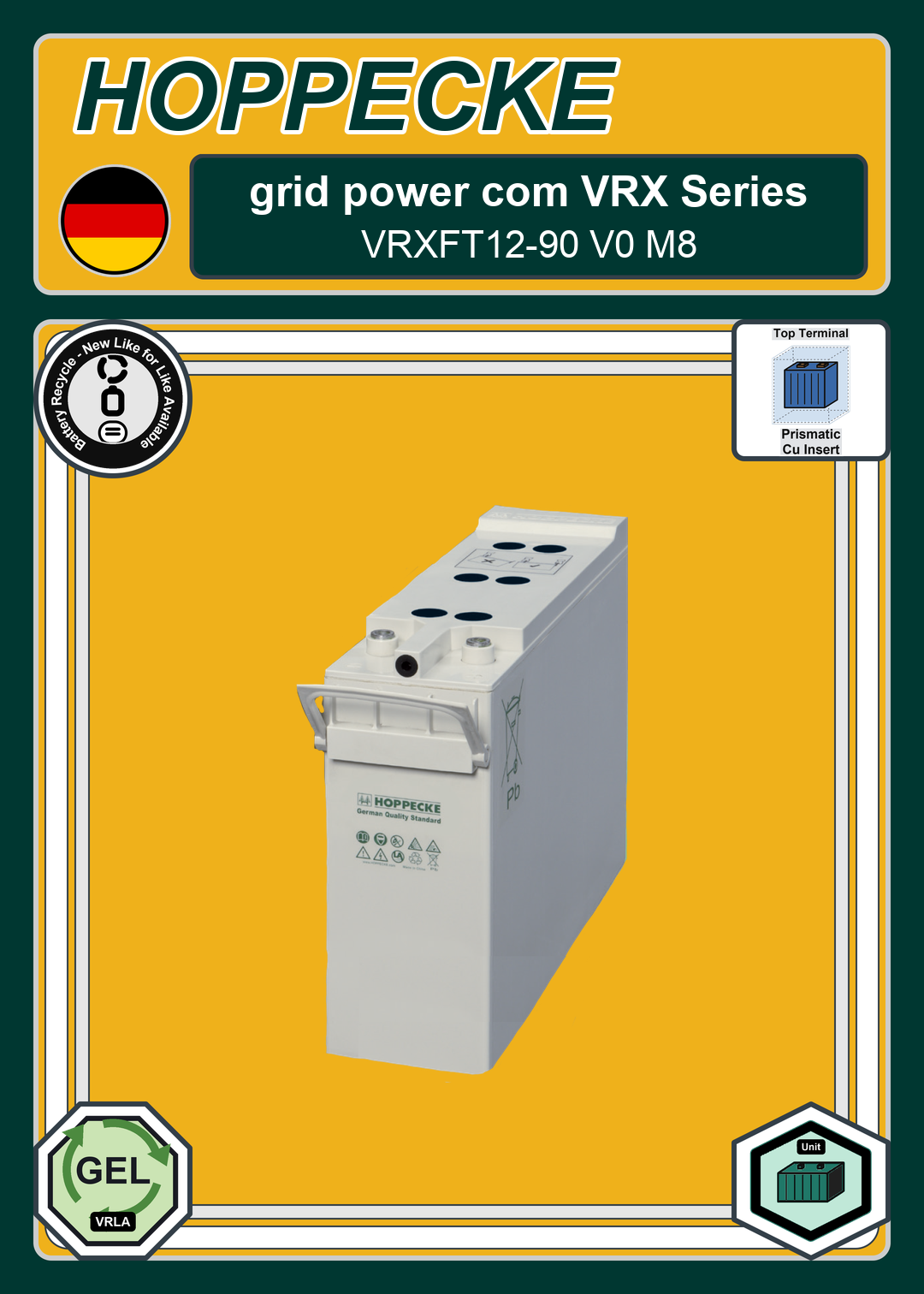 Battery Recycle Hoppecke grid power com VRX Series VRXFT12 90 V0 M8