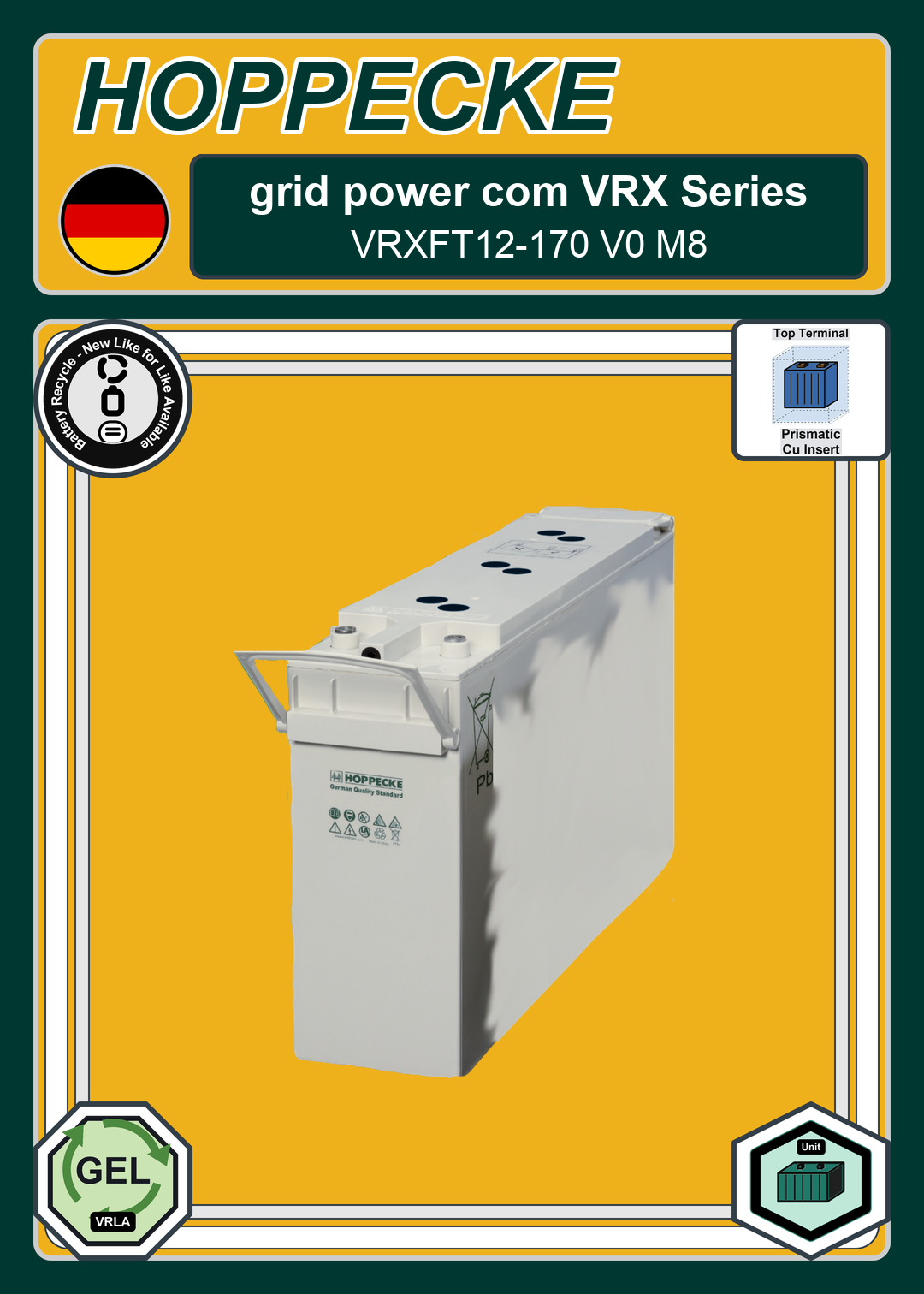 Battery Recycle Hoppecke grid power com VRX Series VRXFT12 170 V0 M8
