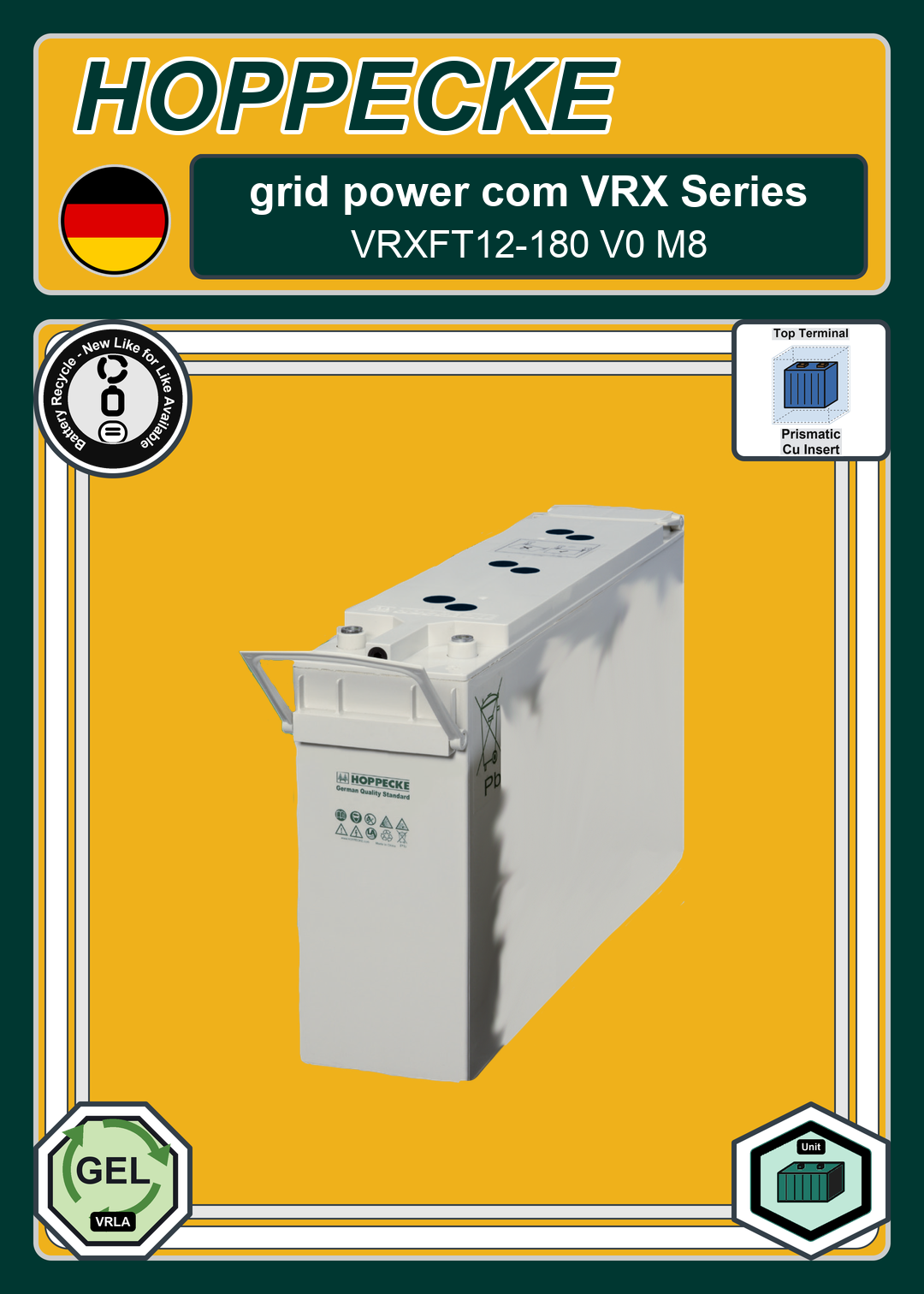 Battery Recycle Hoppecke grid power com VRX Series VRXFT12 180 V0 M8