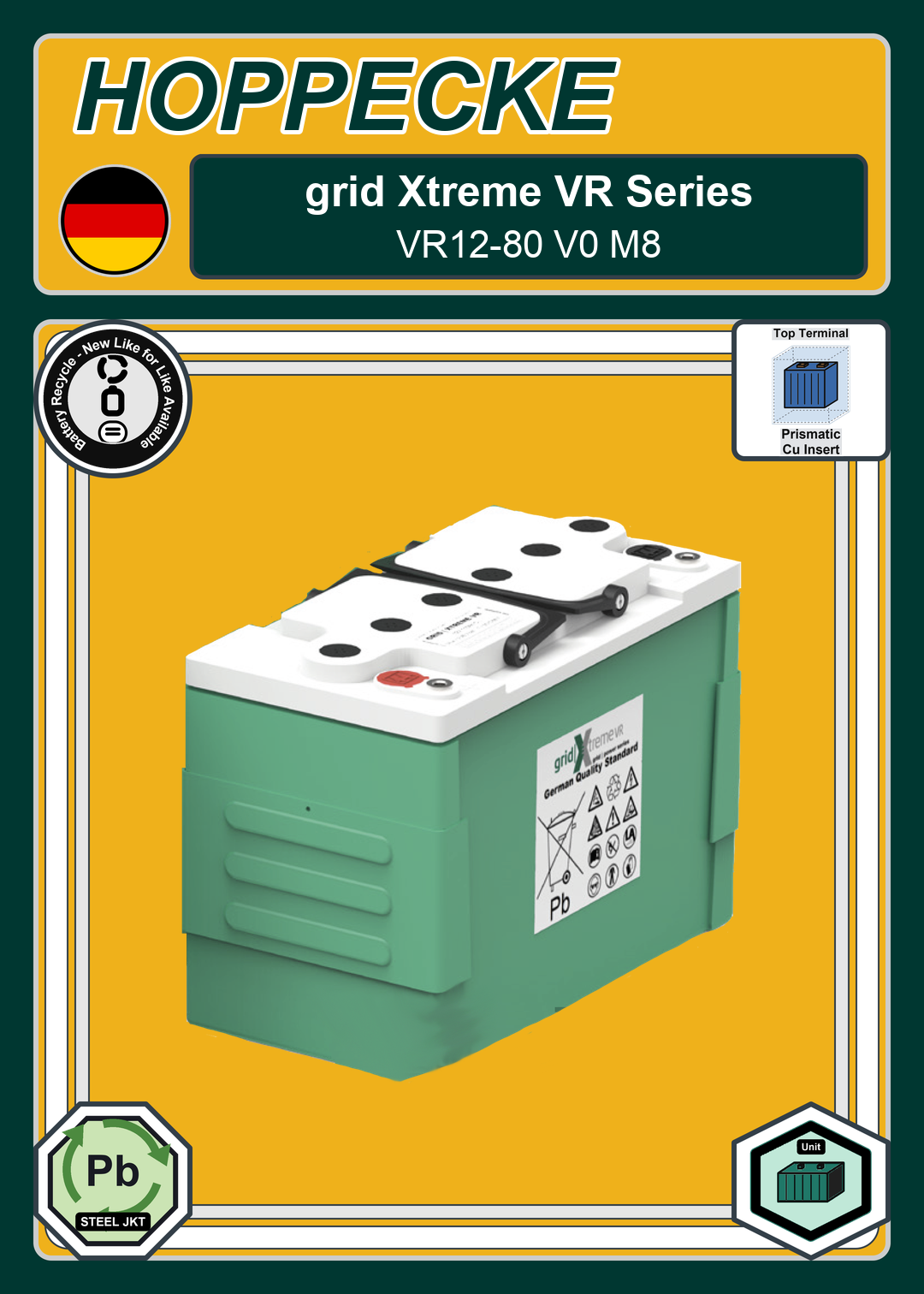 Battery Recycle Hoppecke grid Xtreme VR Series VR12 80 V0 M8