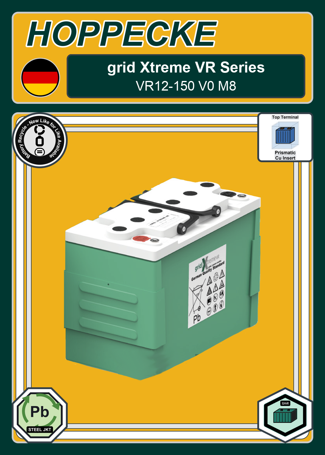 Battery Recycle Hoppecke grid Xtreme VR Series VR12 150 V0 M8