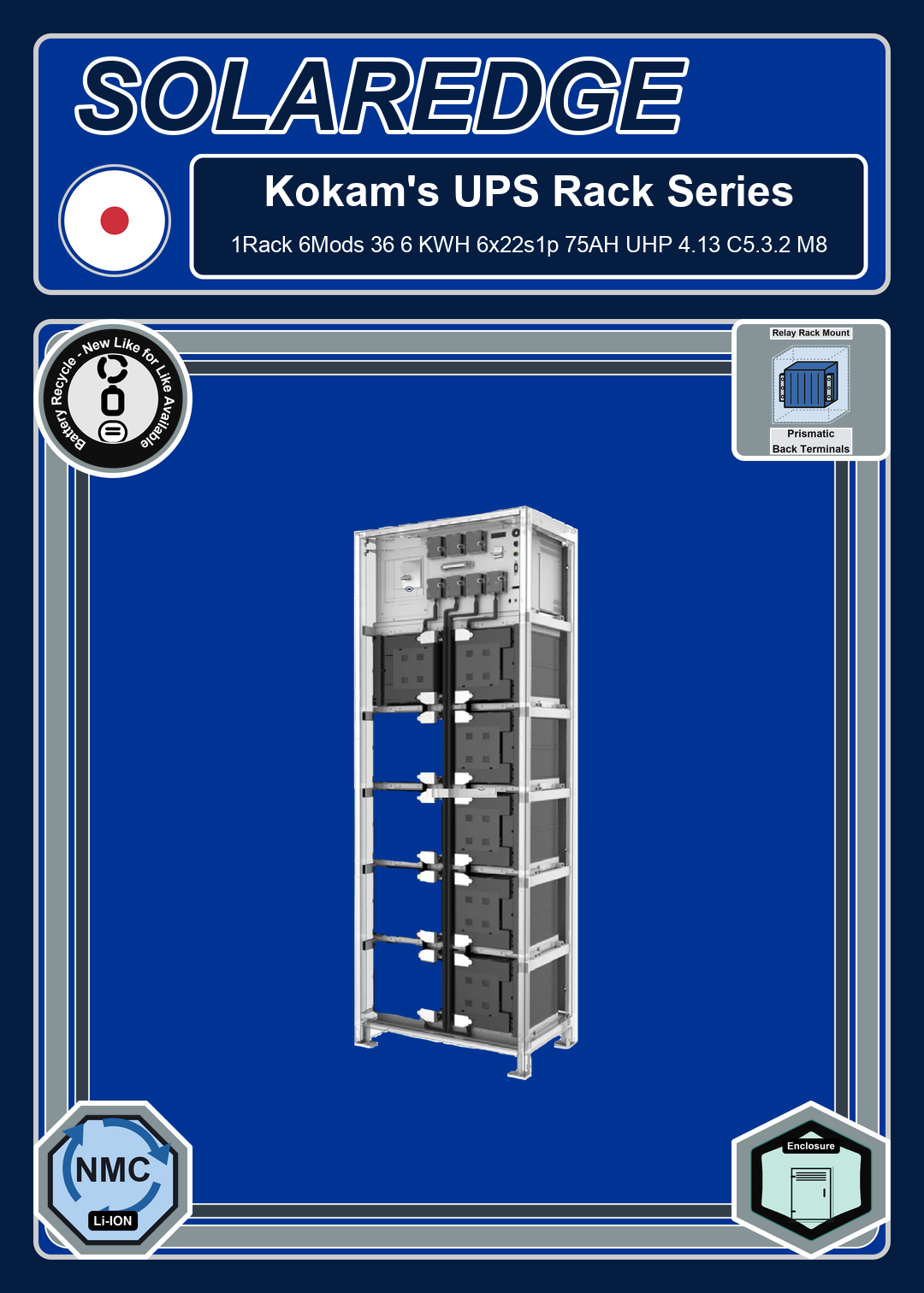 Battery Recycle Kokam 1Rack 6Mods 36 6 KWH 6x22s1p 75AH UHP 4 13 C5 3 2 M8
