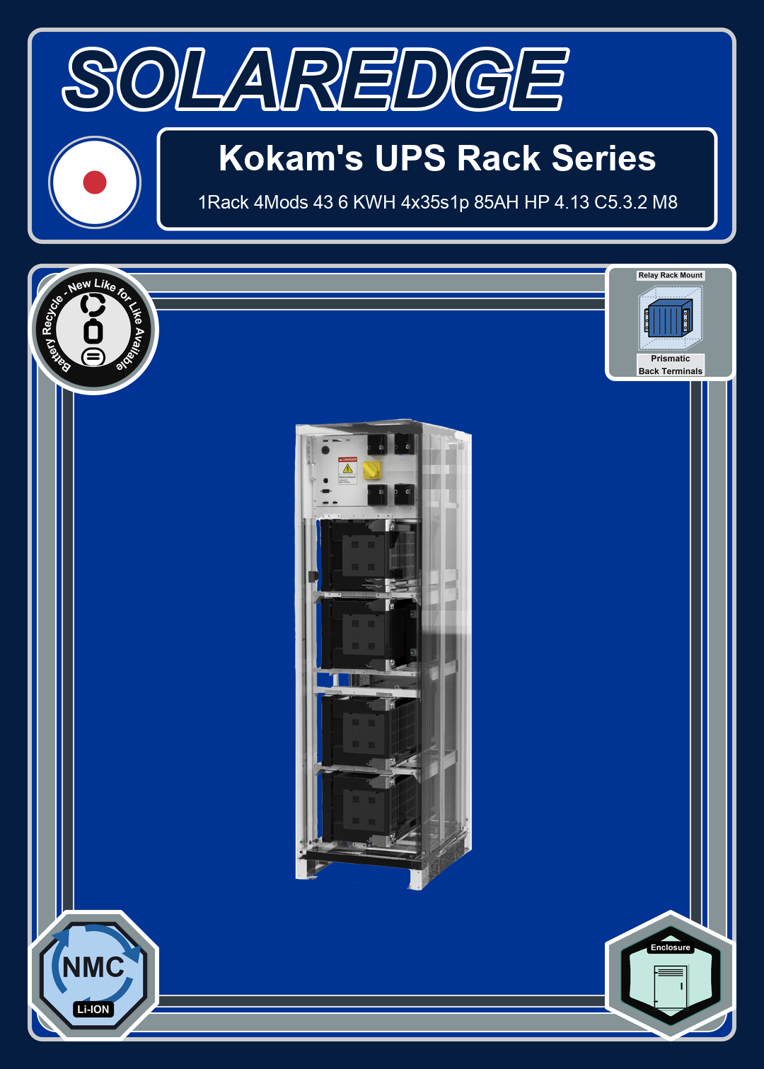 Battery Recycle Kokam 1Rack 4Mods 43 6 KWH 4x35s1p 85AH HP 4 13 C5 3 2 M8