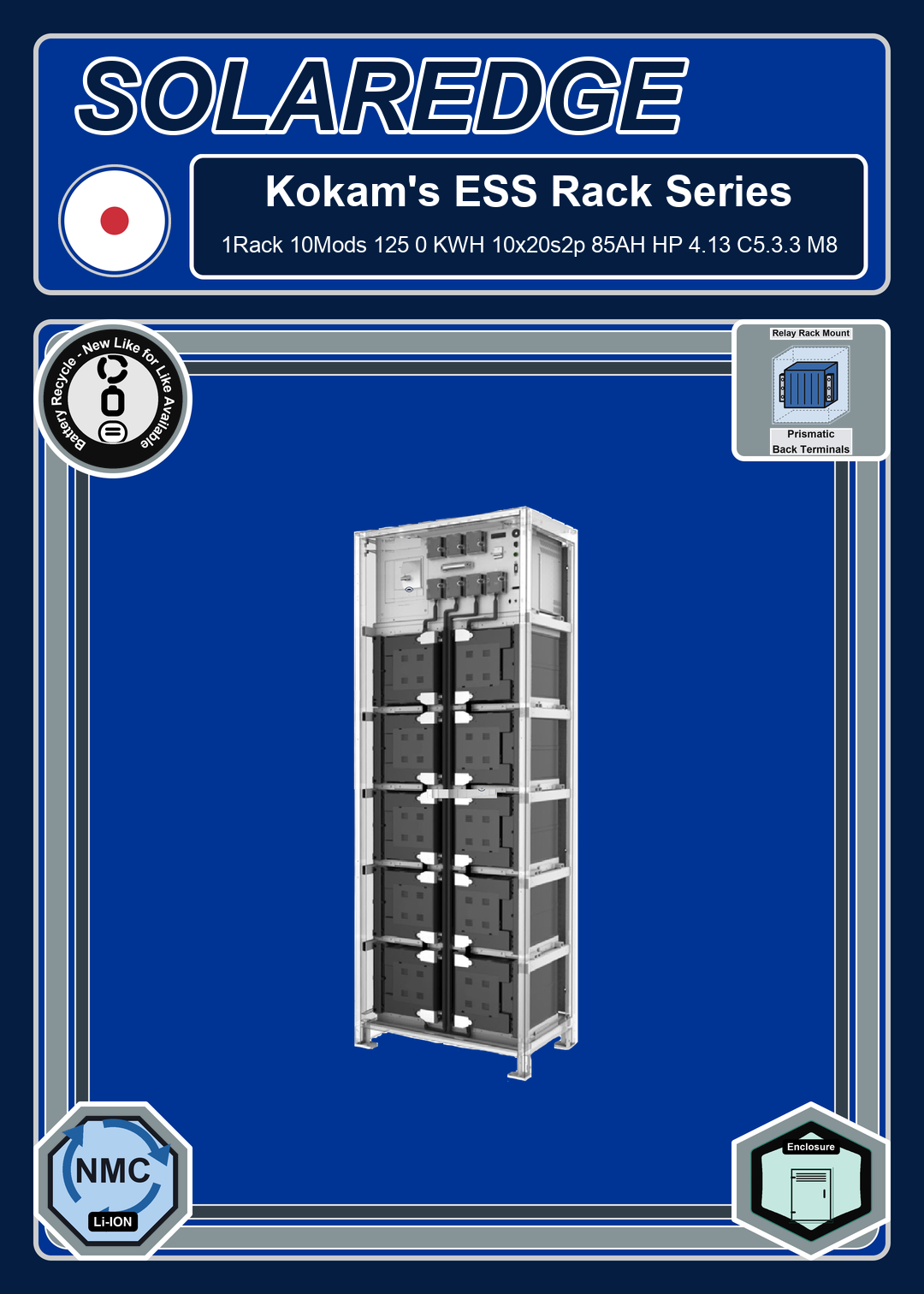 Battery Recycle Kokam 1Rack 10Mods 125 0 KWH 10x20s2p 85AH HP 4 13 C5 3 3 M8