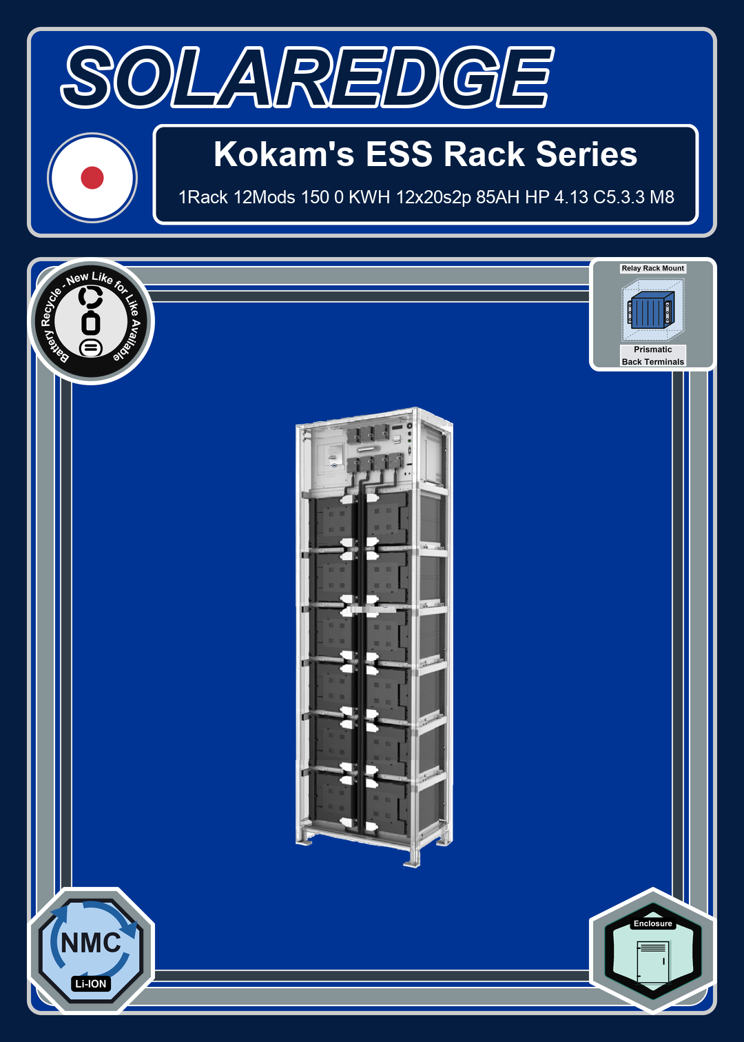 Battery Recycle Kokam 1Rack 12Mods 150 0 KWH 12x20s2p 85AH HP 4 13 C5 3 3 M8