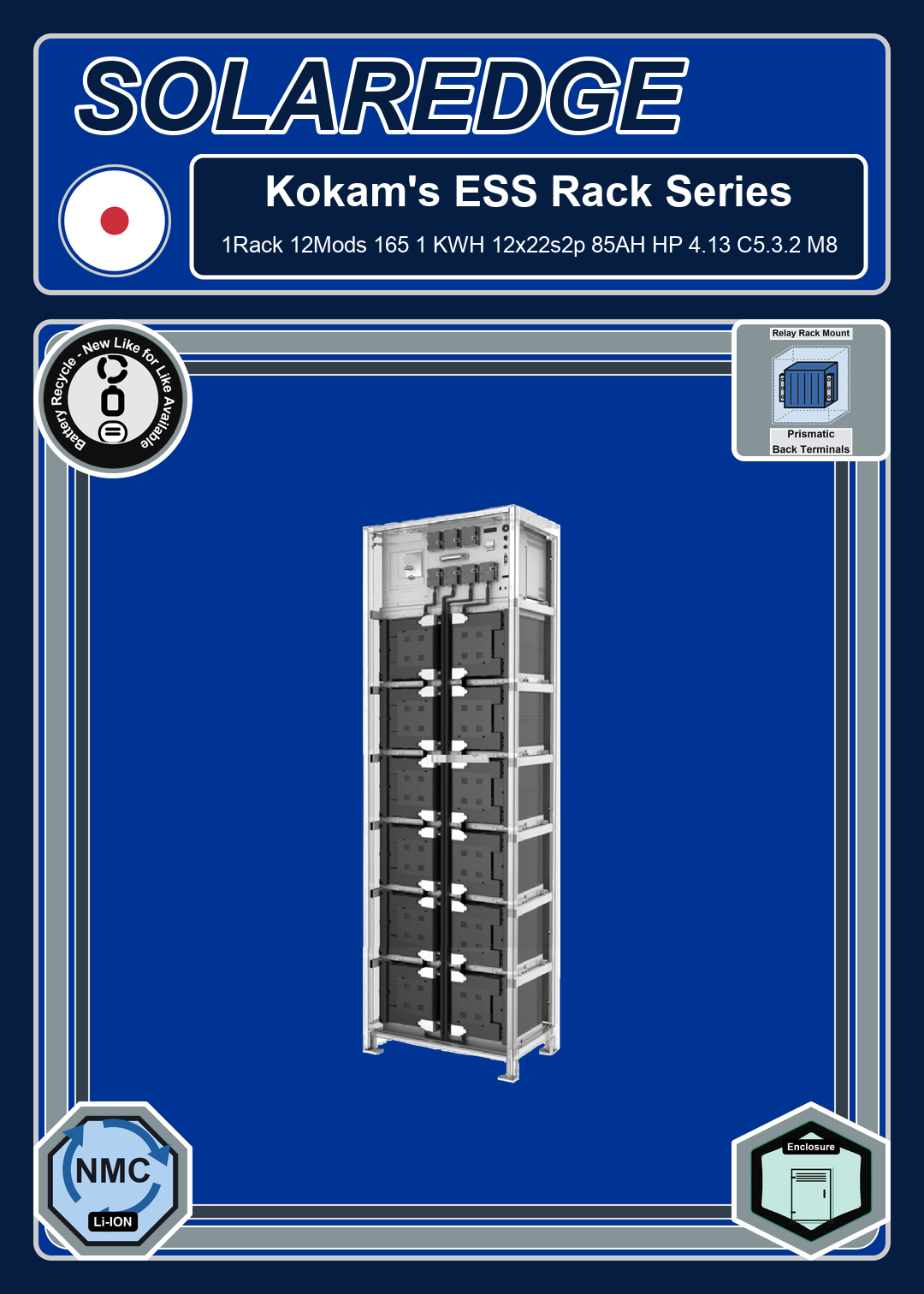 Battery Recycle Kokam 1Rack 12Mods 165 1 KWH 12x22s2p 85AH HP 4 13 C5 3 2 M8