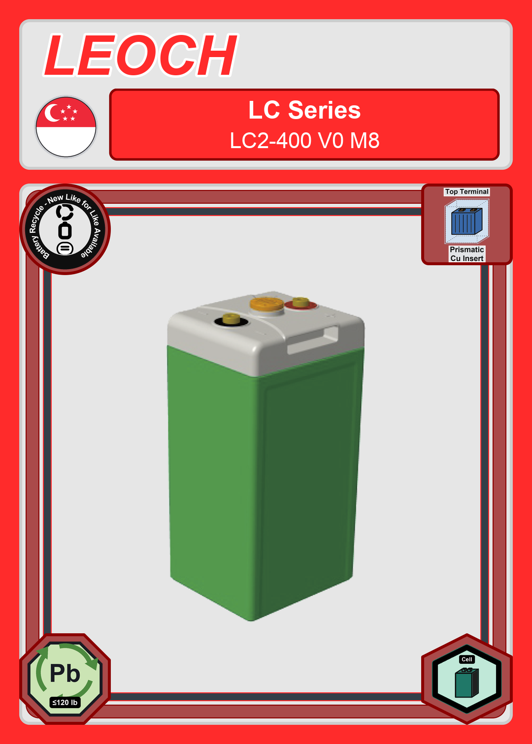 Battery Recycle Leoch Battery LC Series LC2 400 V0 M8