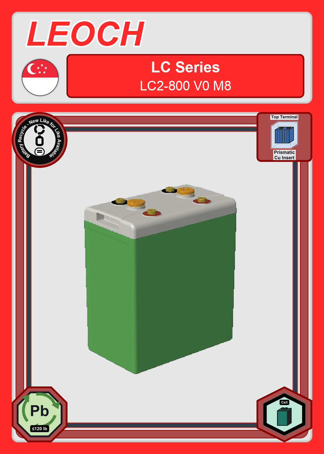 Battery Recycle Leoch Battery LC Series LC2 800 V0 M8