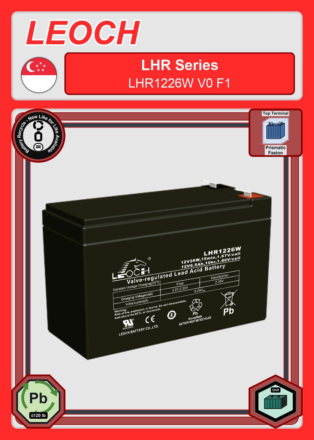 Battery Recycle Leoch Battery LHR Series LHR1226W V0 F1