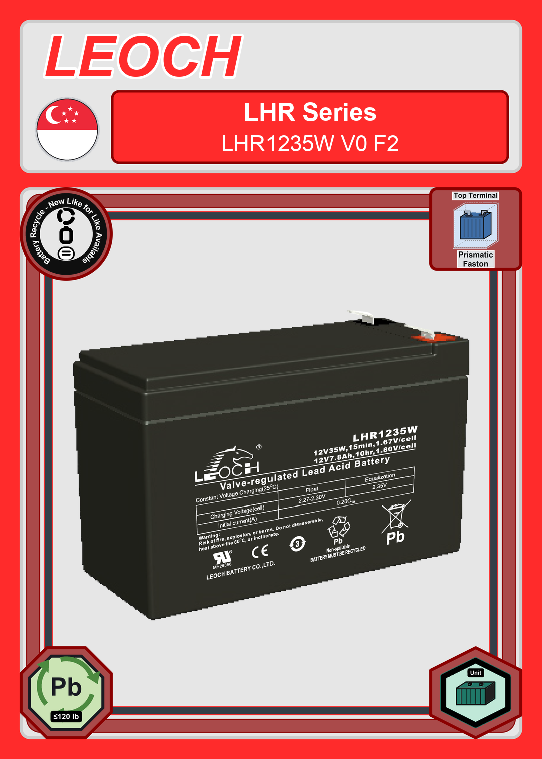 Battery Recycle Leoch Battery LHR Series LHR1235W V0 F2