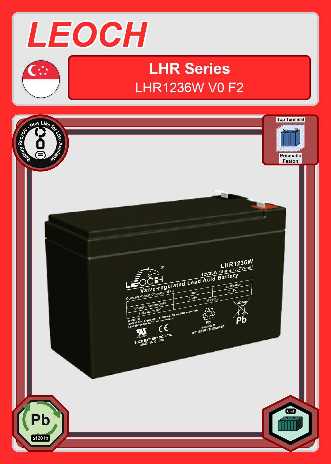 Battery Recycle Leoch Battery LHR Series LHR1236W V0 F2