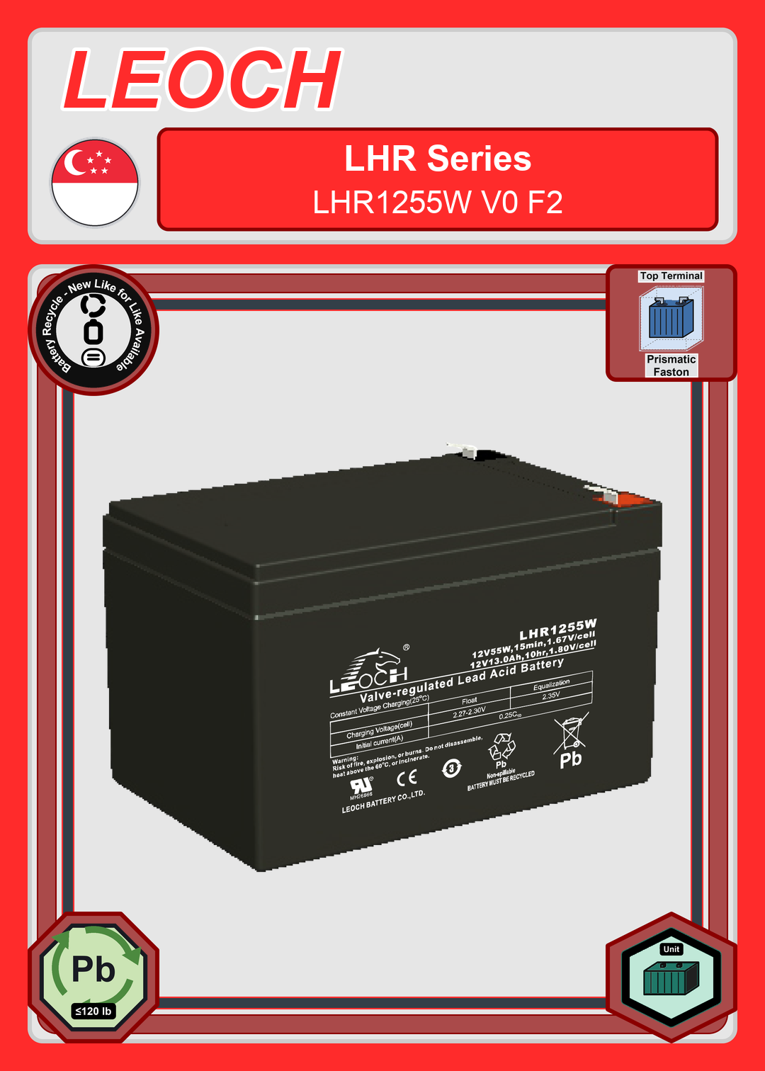 Battery Recycle Leoch Battery LHR Series LHR1255W V0 F2