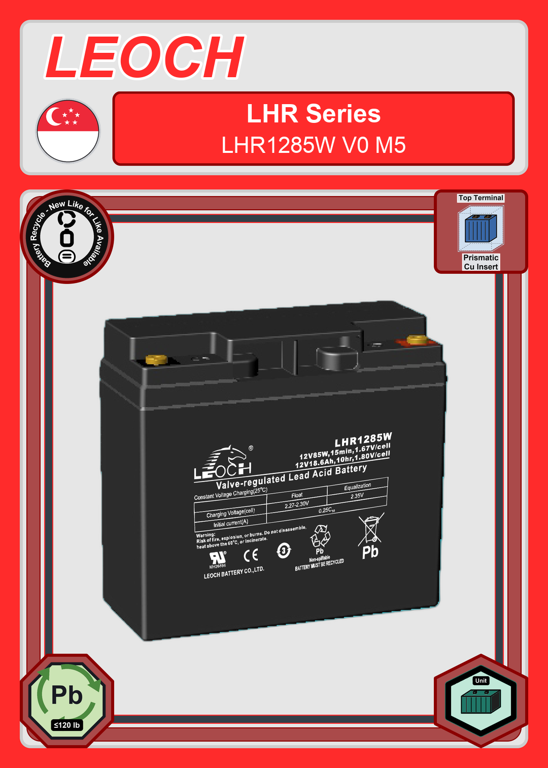 Battery Recycle Leoch Battery LHR Series LHR1285W V0 M5