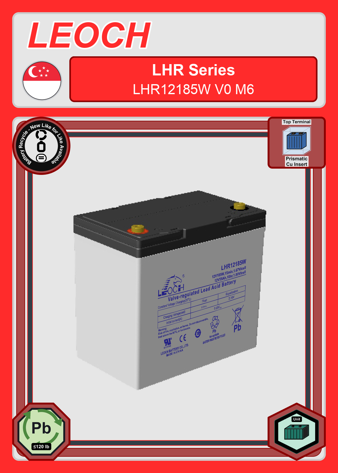 Battery Recycle Leoch Battery LHR Series LHR12185W V0 M6