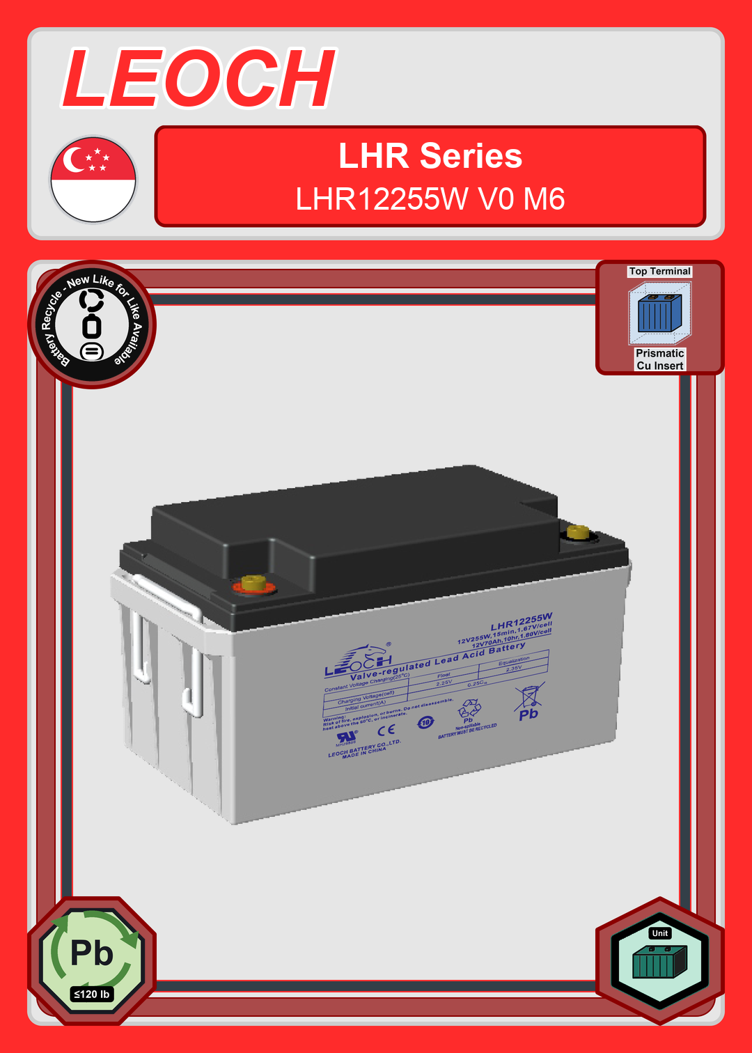 Battery Recycle Leoch Battery LHR Series LHR12255W V0 M6
