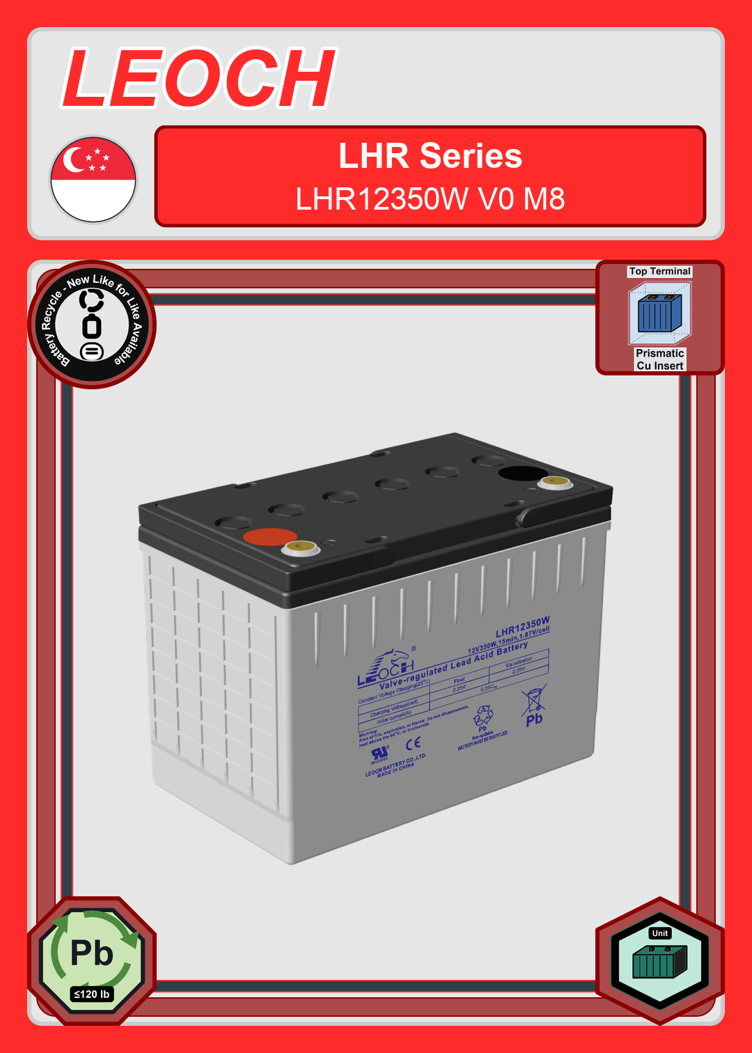 Battery Recycle Leoch Battery LHR Series LHR12350W V0 M8