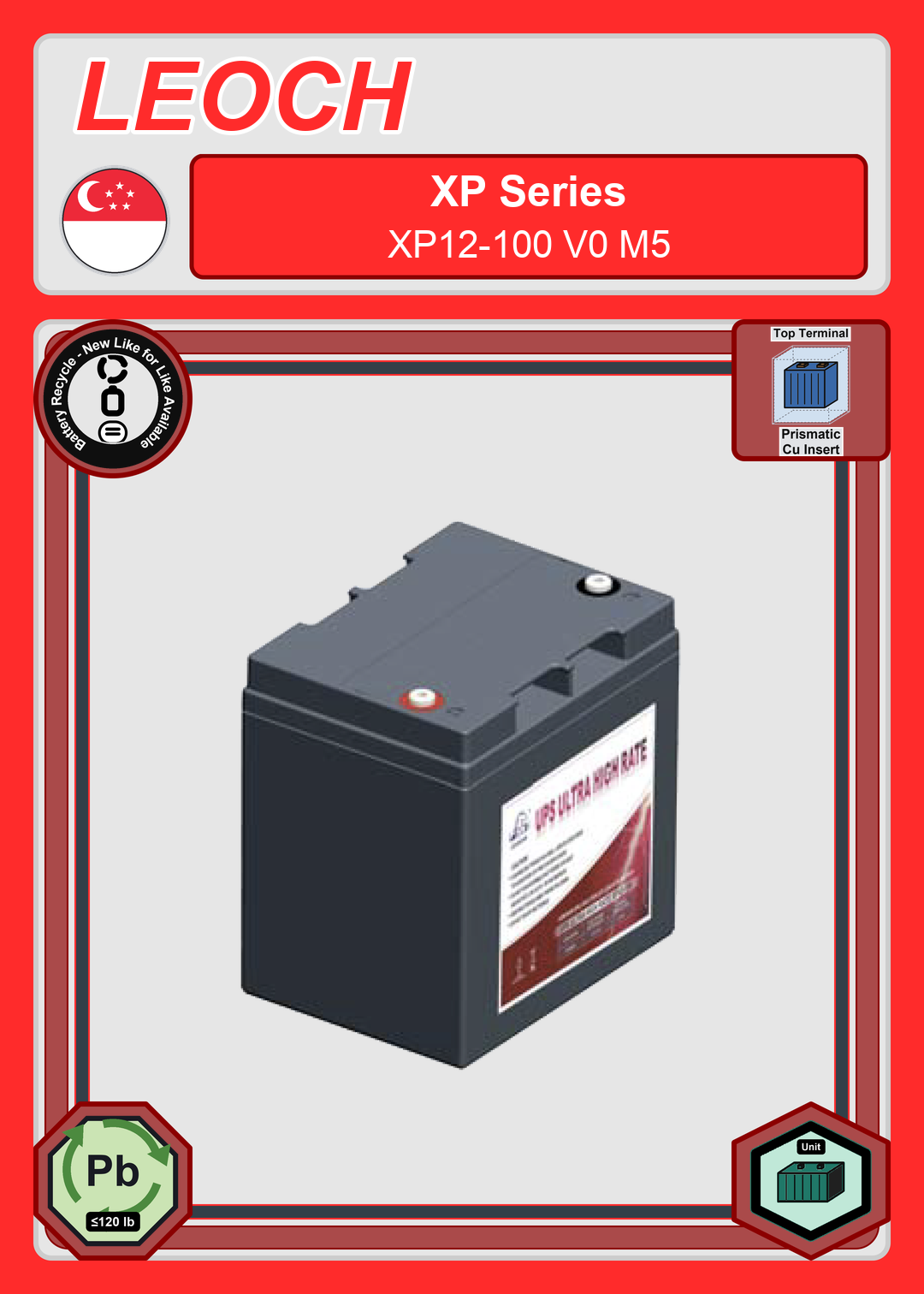 Battery Recycle Leoch Battery XP Series XP12 100 V0 M5