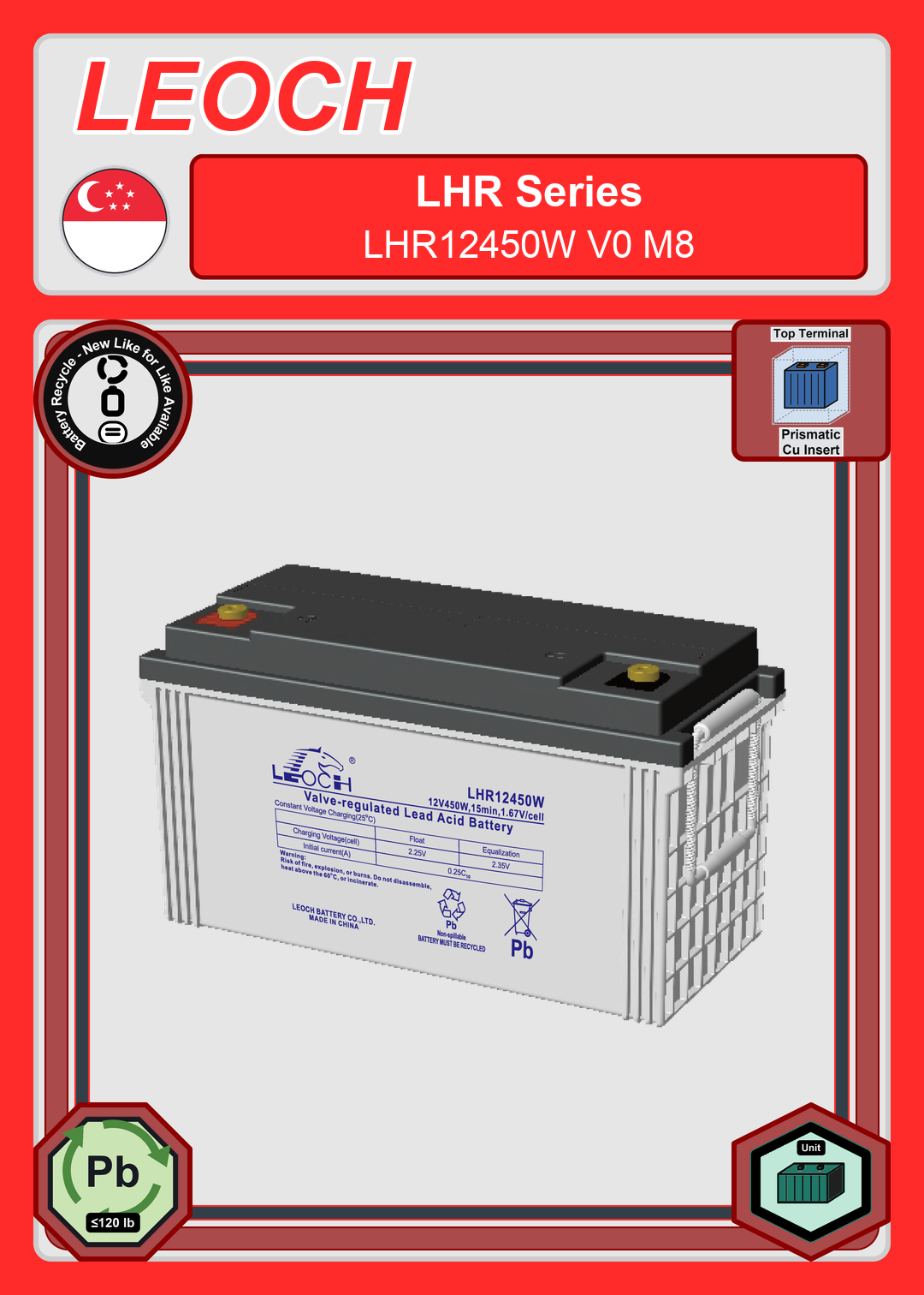 Battery Recycle Leoch Battery LHR Series LHR12450W V0 M8