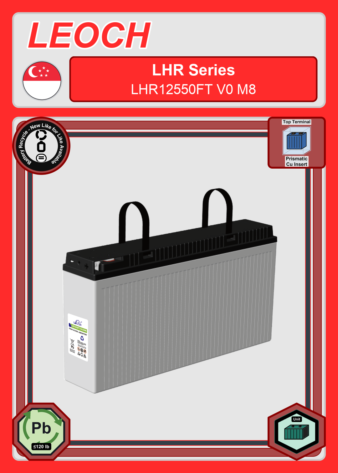 Battery Recycle Leoch Battery LHR Series LHR12550FT V0 M8
