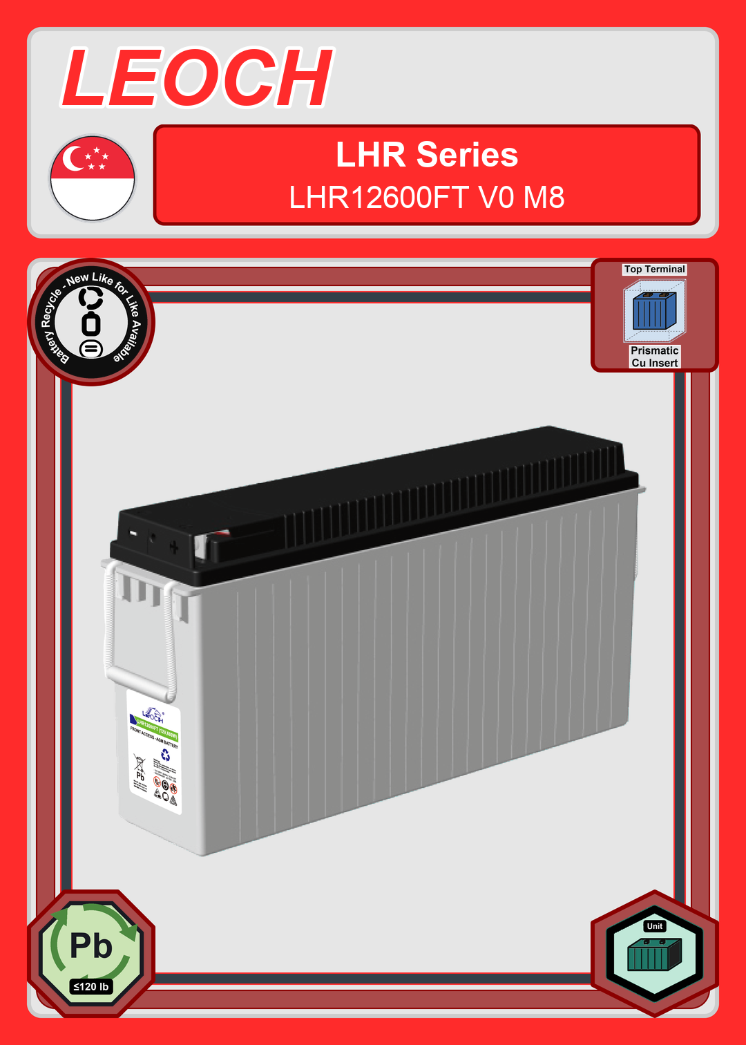 Battery Recycle Leoch Battery LHR Series LHR12600FT V0 M8