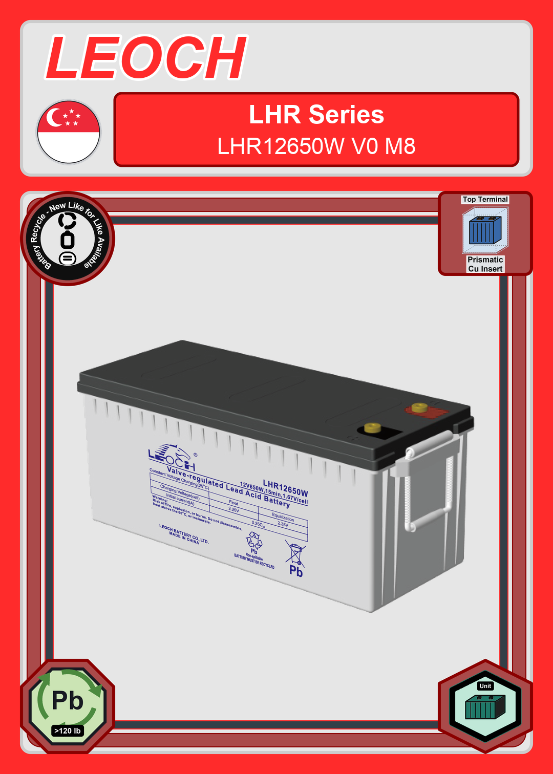 Battery Recycle Leoch Battery LHR Series LHR12650W V0 M8