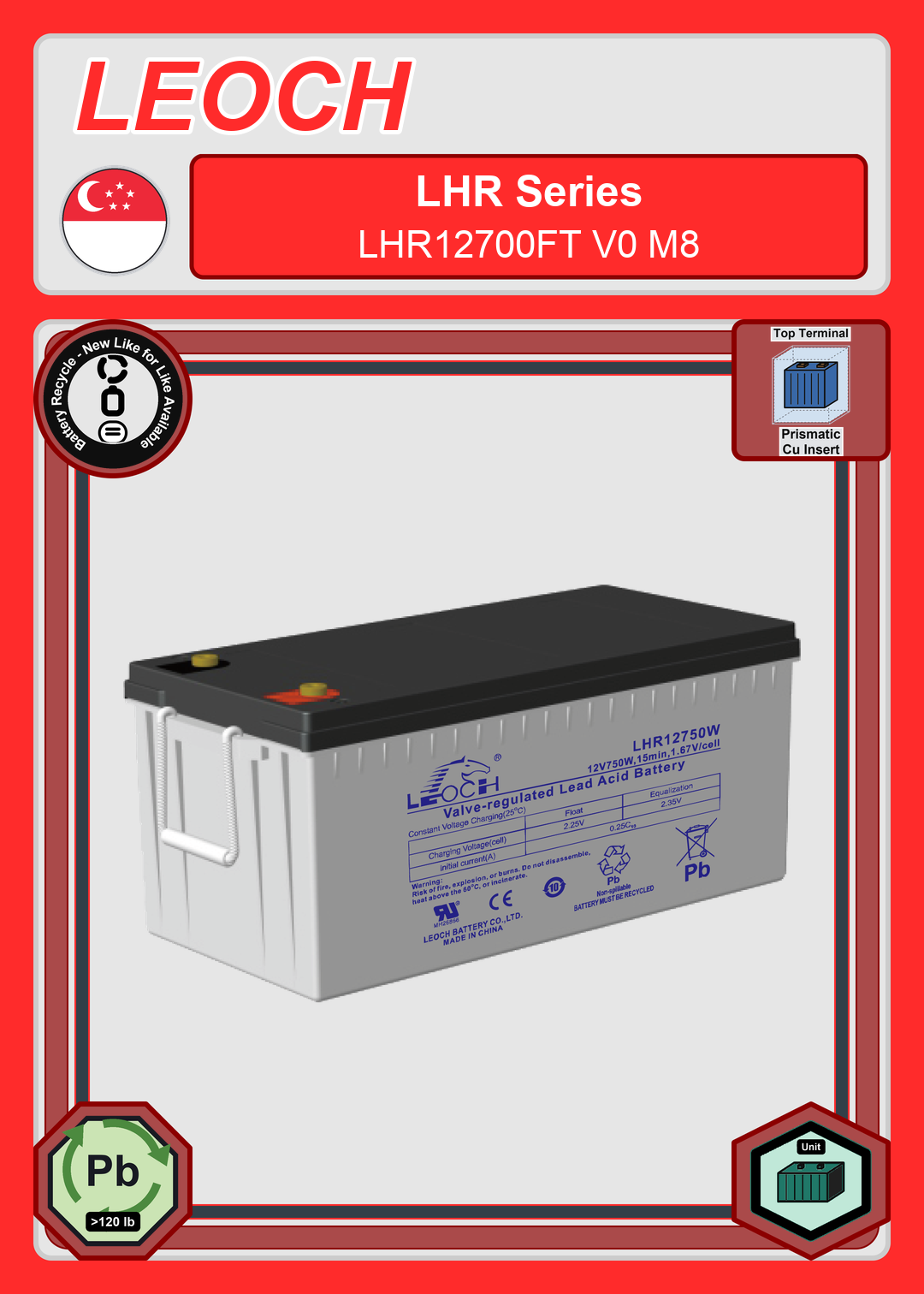Battery Recycle Leoch Battery LHR Series LHR12700FT V0 M8