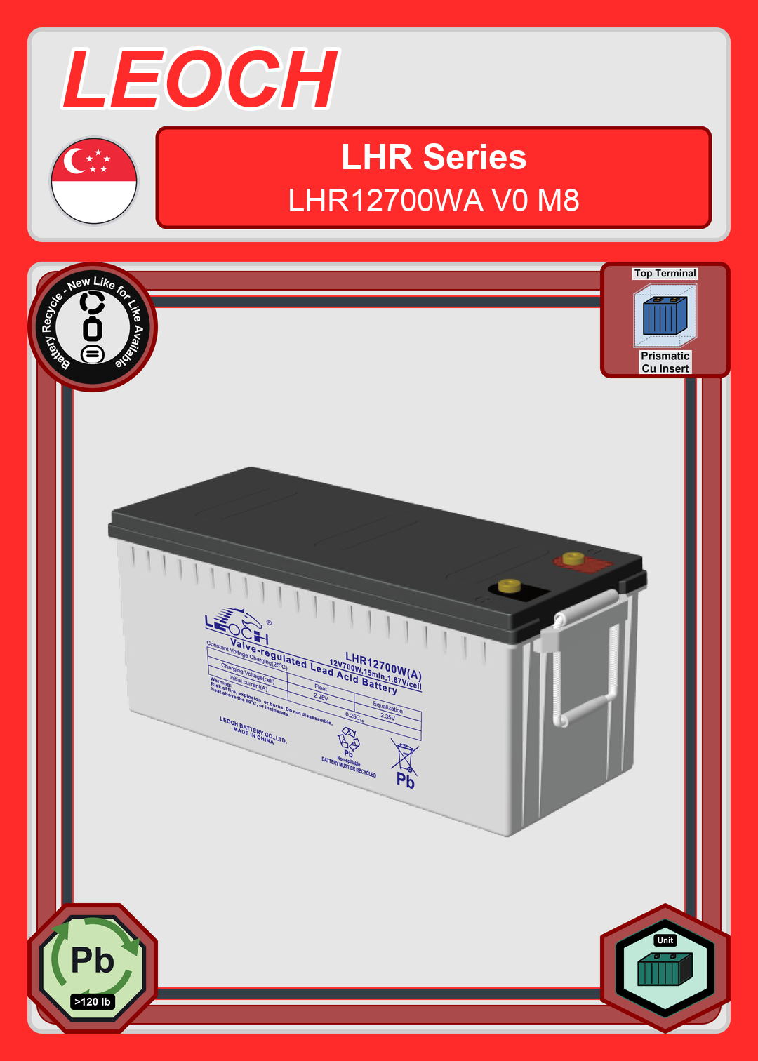Battery Recycle Leoch Battery LHR Series LHR12700WA V0 M8
