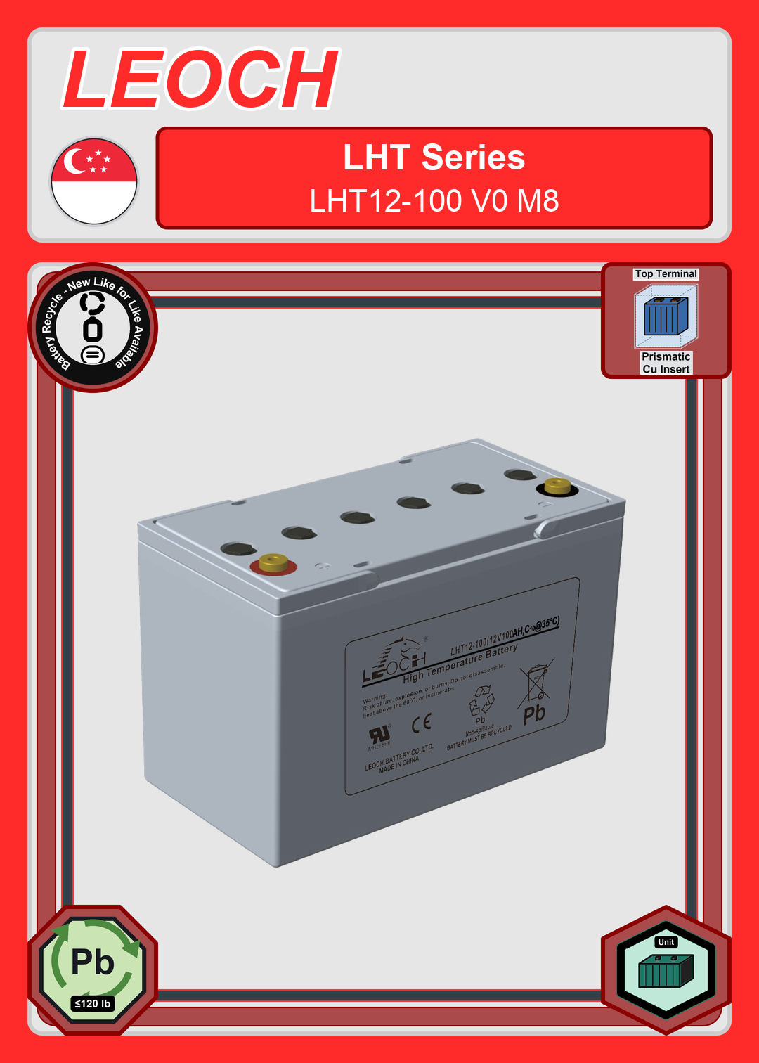 Battery Recycle Leoch Battery LHT Series LHT12 100 V0 M8