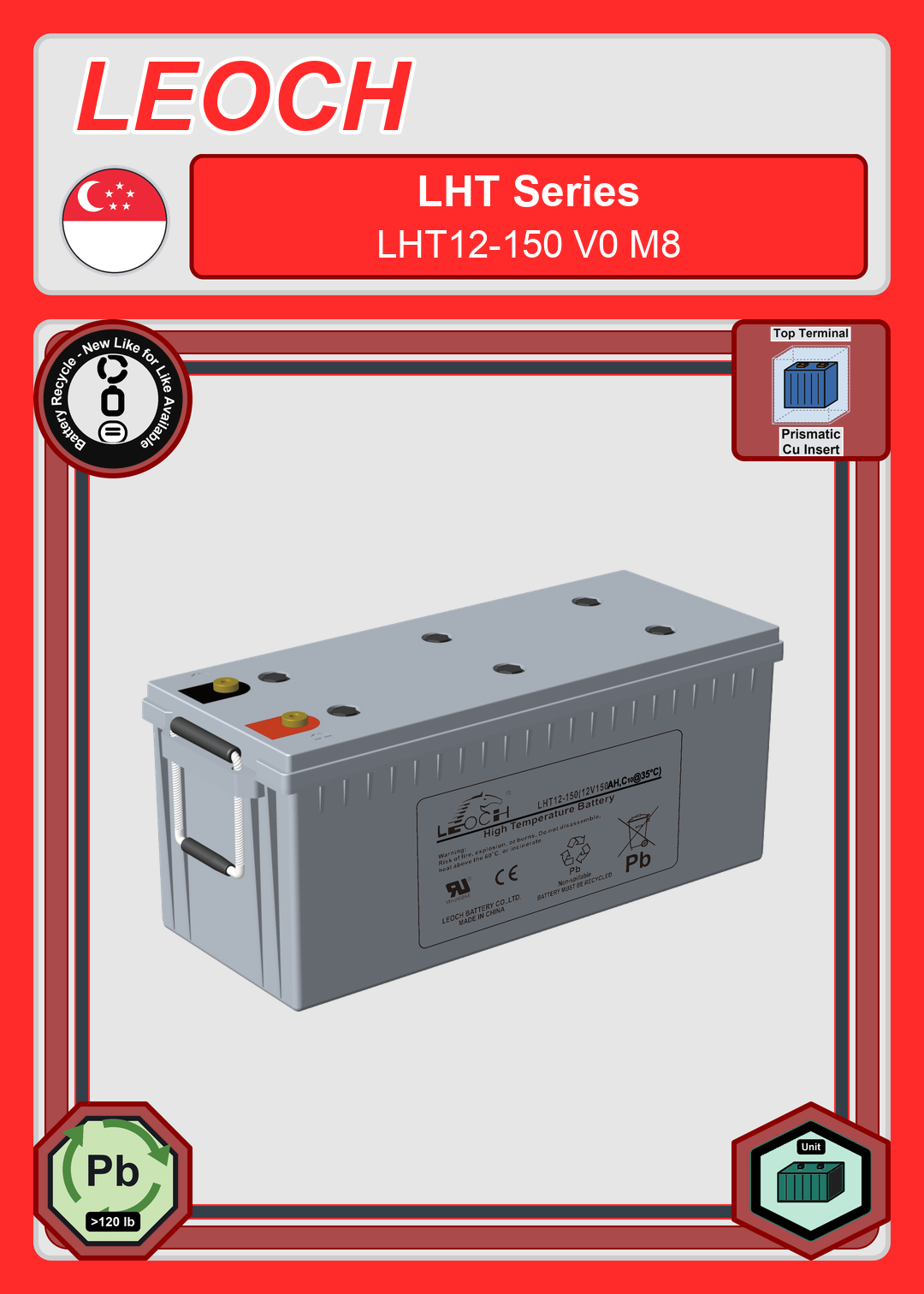 Battery Recycle Leoch Battery LHT Series LHT12 150 V0 M8
